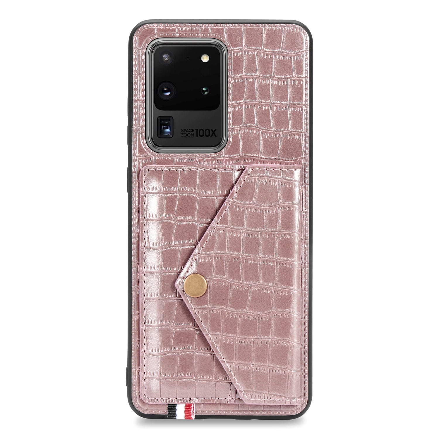 Crocodile Texture Phone Case Cover Card Holder for Samsung Galaxy S20 Ultra - Rose Gold