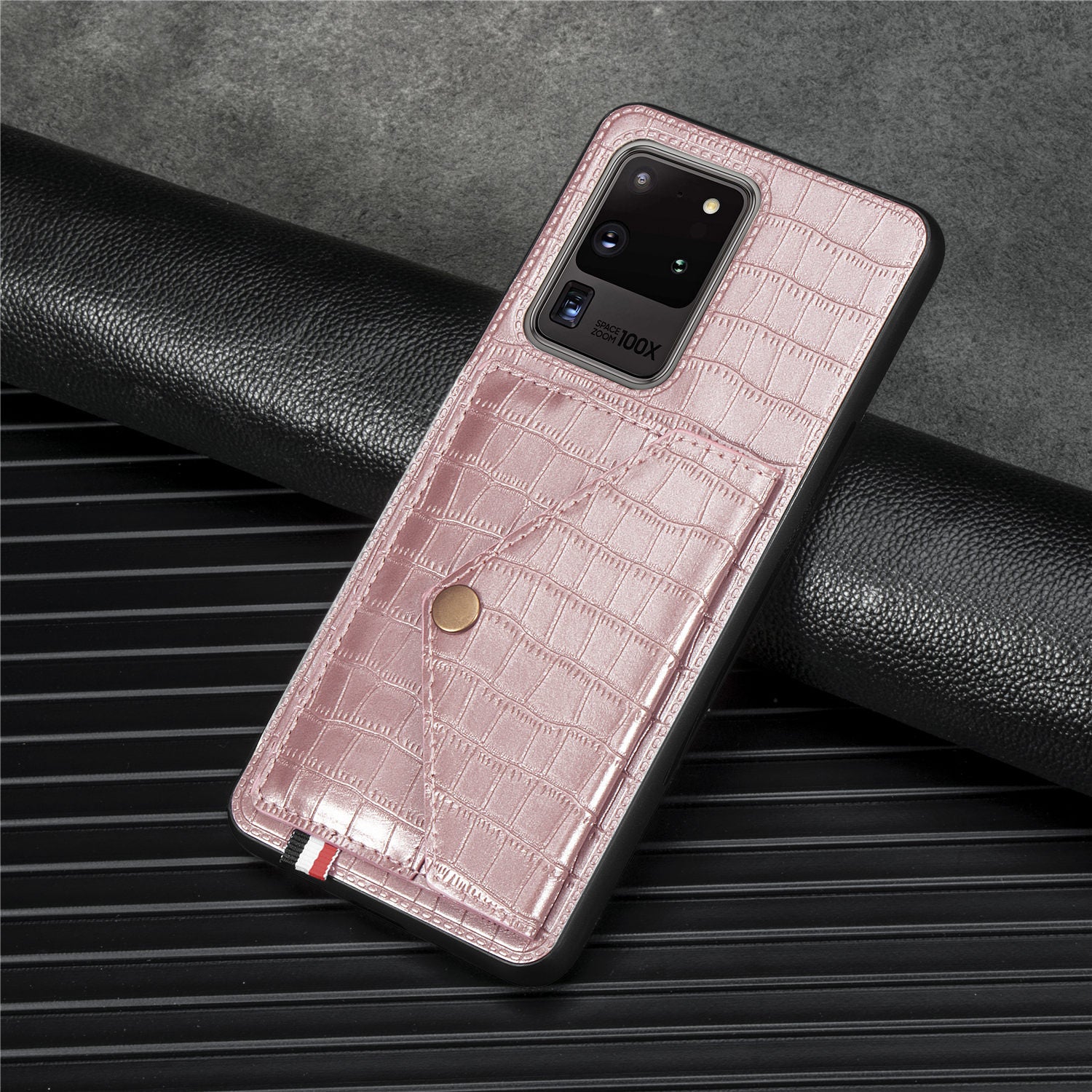 Crocodile Texture Phone Case Cover Card Holder for Samsung Galaxy S20 Ultra - Rose Gold