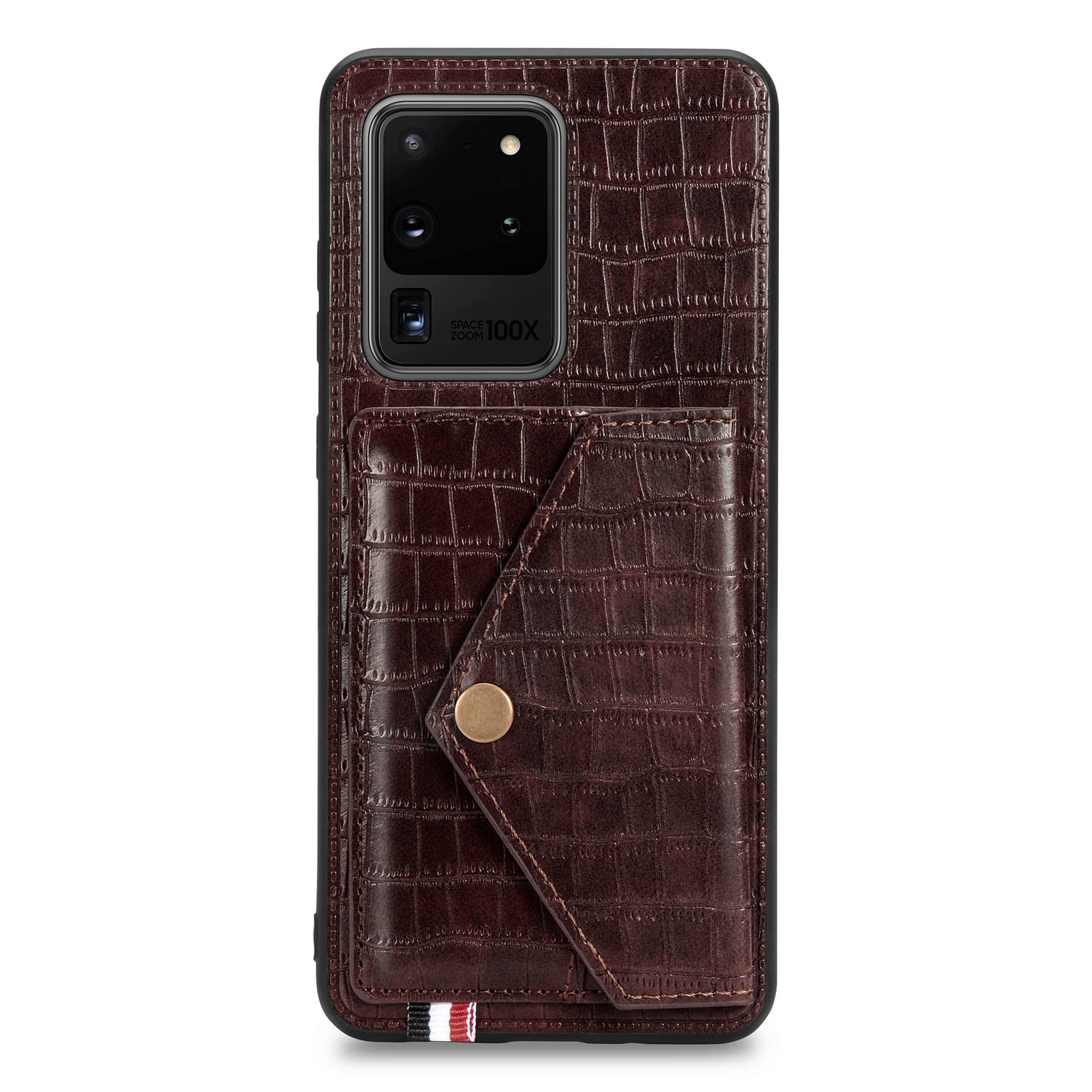 Crocodile Texture Phone Case Cover Card Holder for Samsung Galaxy S20 Ultra - Brown