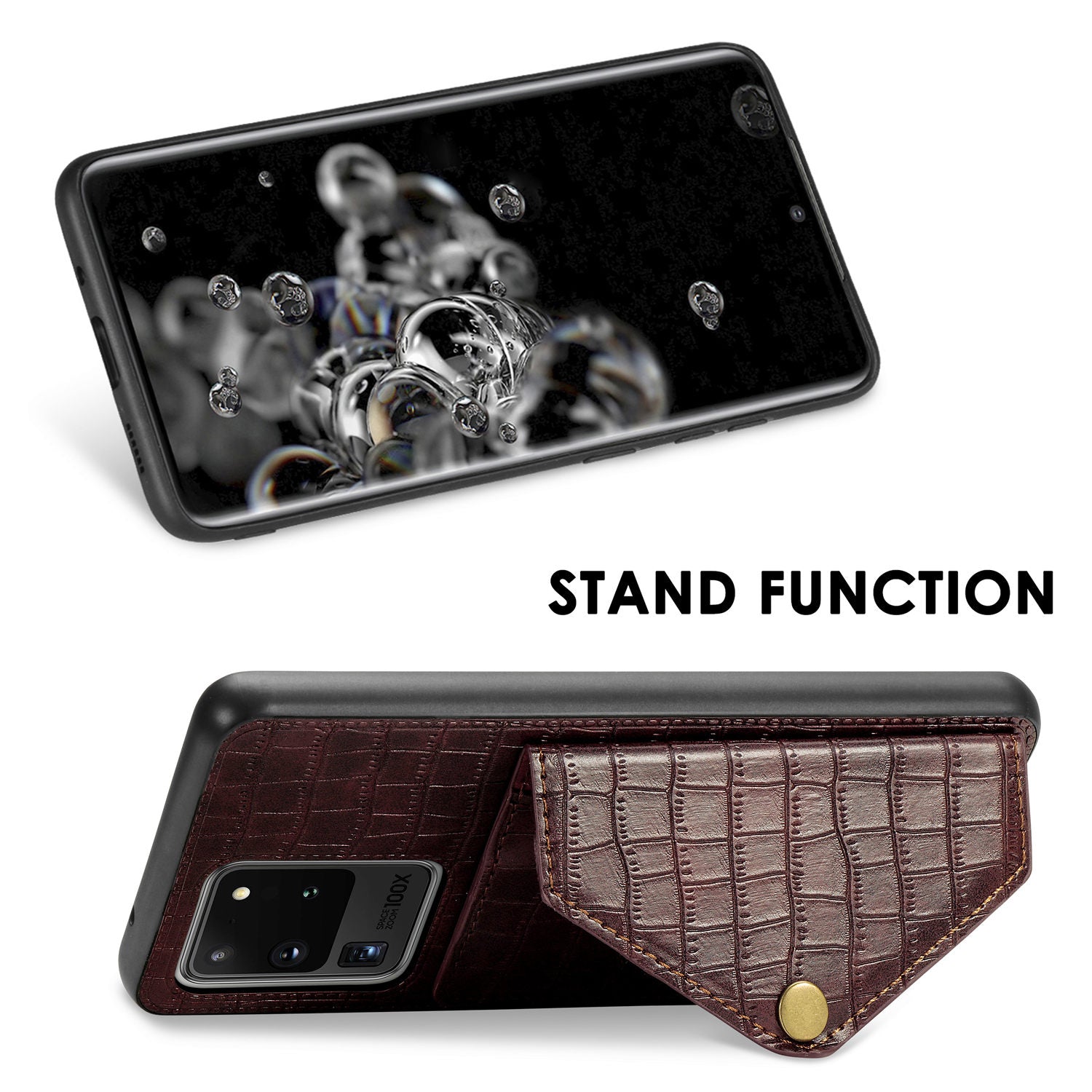 Crocodile Texture Phone Case Cover Card Holder for Samsung Galaxy S20 Ultra - Brown