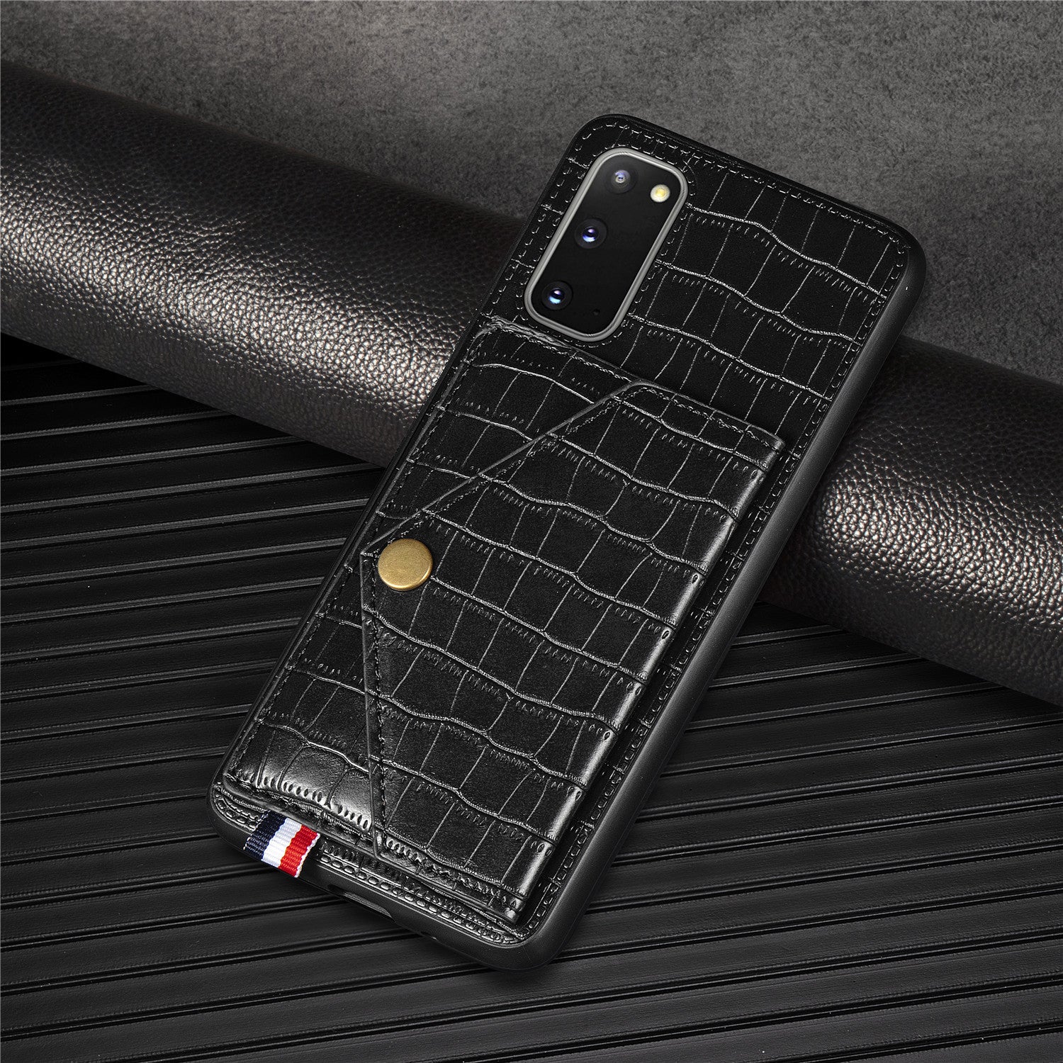 Crocodile Surface with Kickstand Cell Phone Case for Samsung Galaxy S20 4G/S20 5G - Black