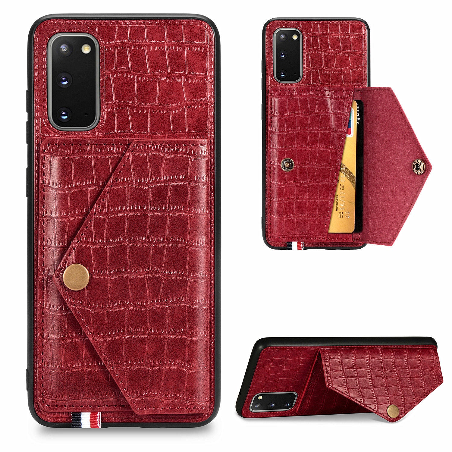 Crocodile Surface with Kickstand Cell Phone Case for Samsung Galaxy S20 4G/S20 5G - Red