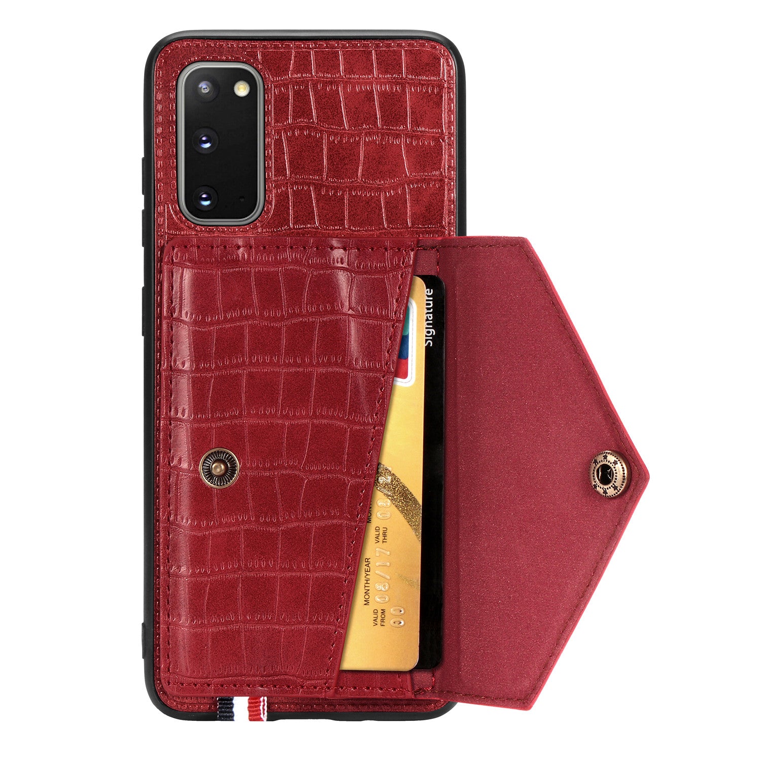 Crocodile Surface with Kickstand Cell Phone Case for Samsung Galaxy S20 4G/S20 5G - Red