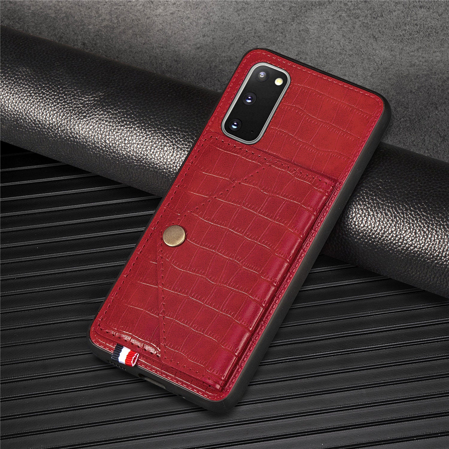 Crocodile Surface with Kickstand Cell Phone Case for Samsung Galaxy S20 4G/S20 5G - Red