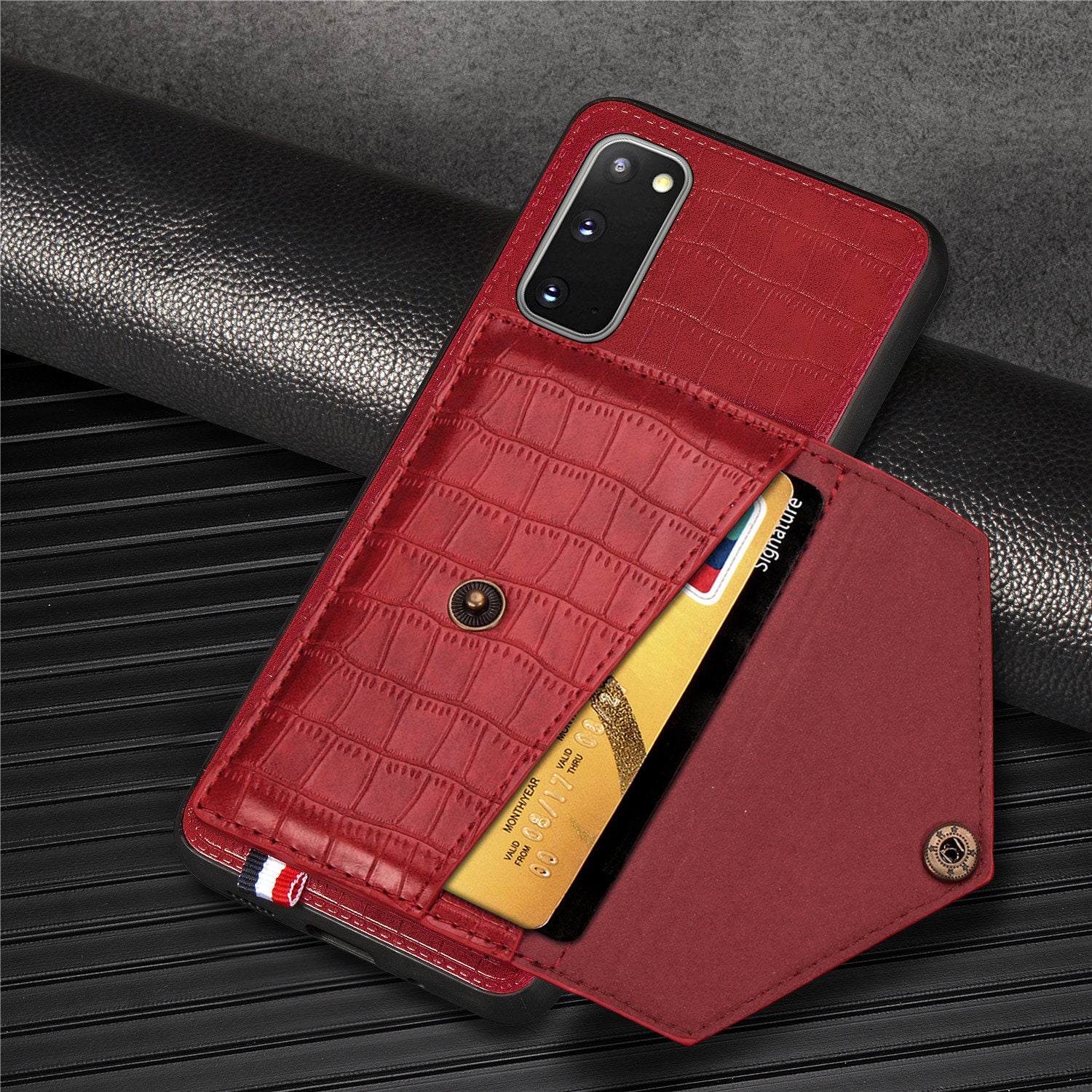 Crocodile Surface with Kickstand Cell Phone Case for Samsung Galaxy S20 4G/S20 5G - Red