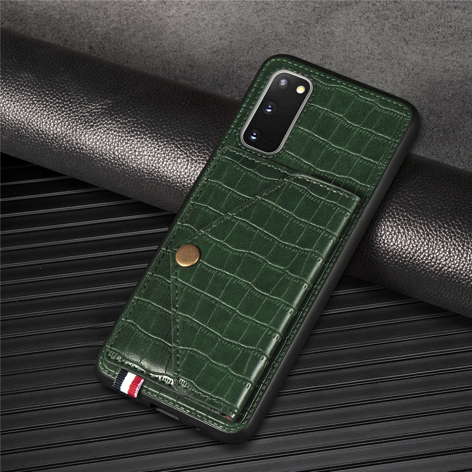 Crocodile Surface with Kickstand Cell Phone Case for Samsung Galaxy S20 4G/S20 5G - Green