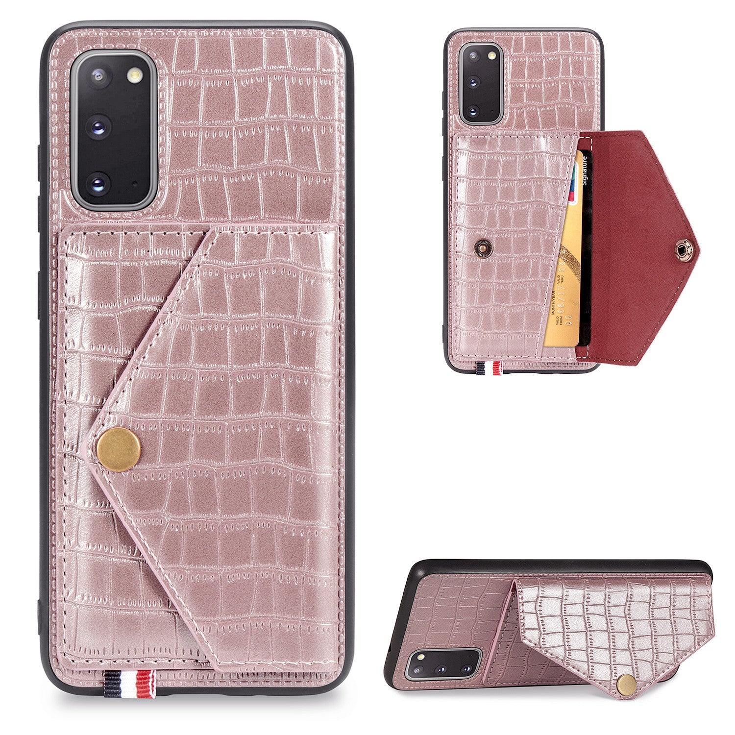 Crocodile Surface with Kickstand Cell Phone Case for Samsung Galaxy S20 4G/S20 5G - Rose Gold