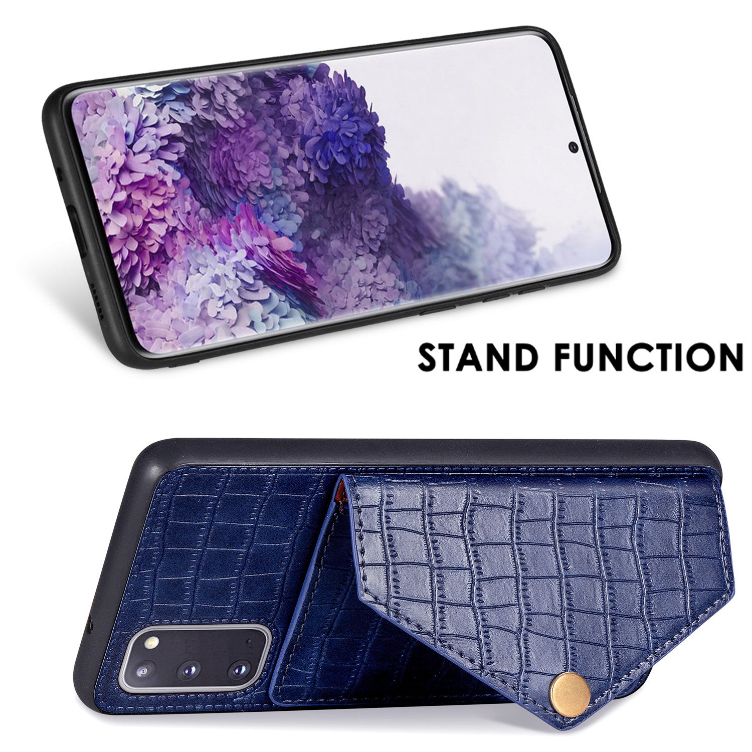 Crocodile Surface with Kickstand Cell Phone Case for Samsung Galaxy S20 4G/S20 5G - Blue