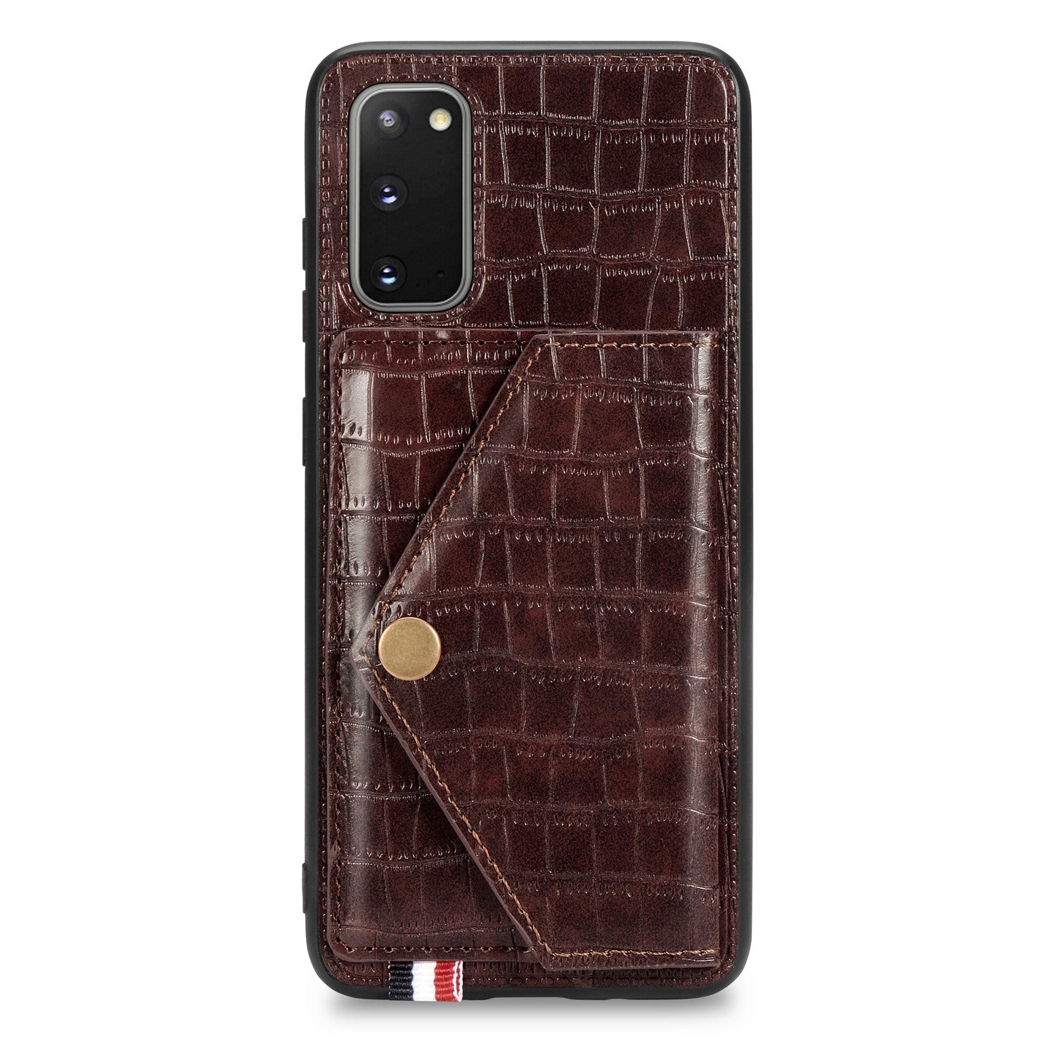 Crocodile Surface with Kickstand Cell Phone Case for Samsung Galaxy S20 4G/S20 5G - Brown