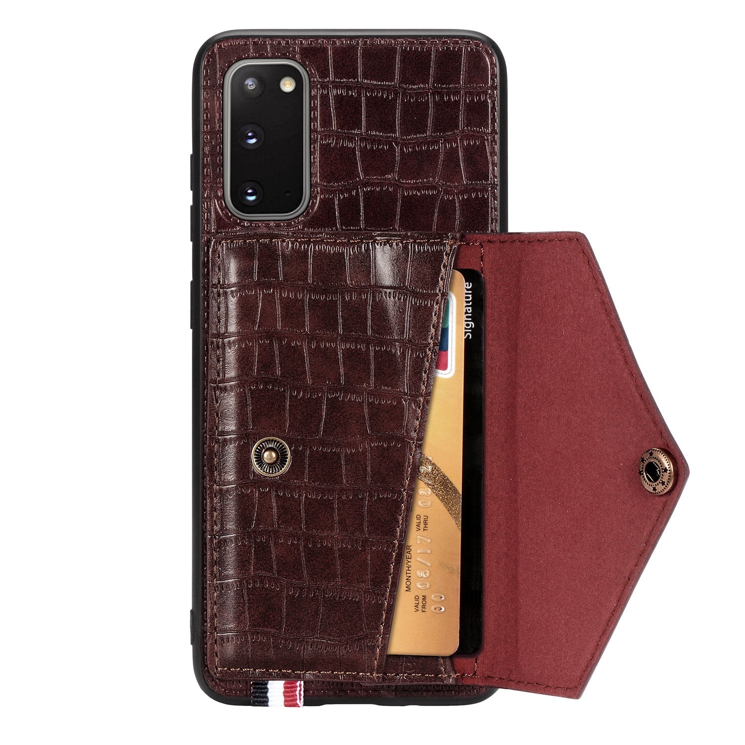 Crocodile Surface with Kickstand Cell Phone Case for Samsung Galaxy S20 4G/S20 5G - Brown