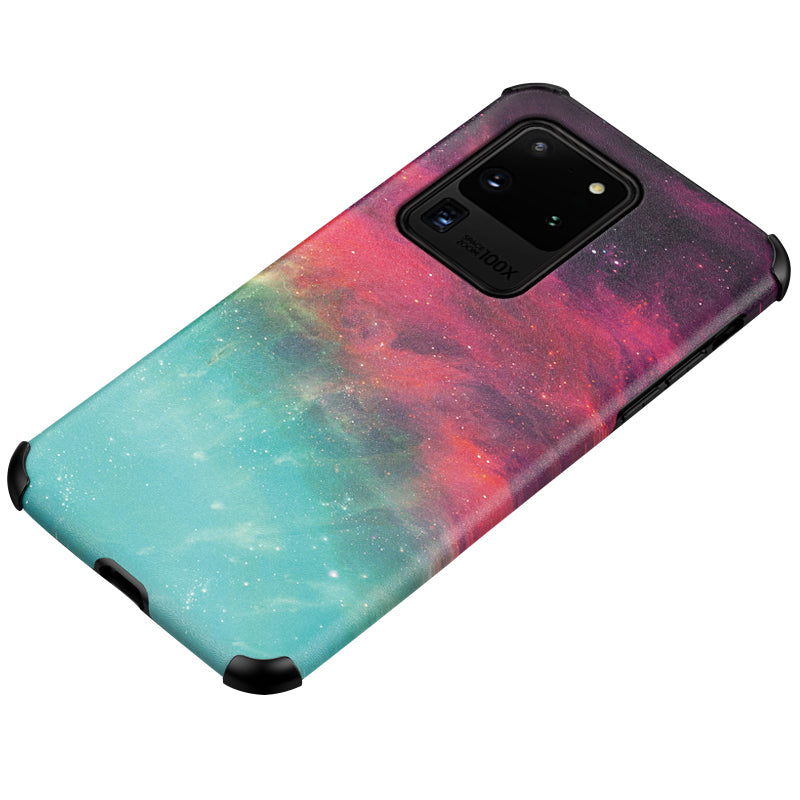 Silk Skin Pattern Printing Shock-resistant PU Leather Coated TPU Back Shell for Samsung Galaxy S20 Ultra - Style B