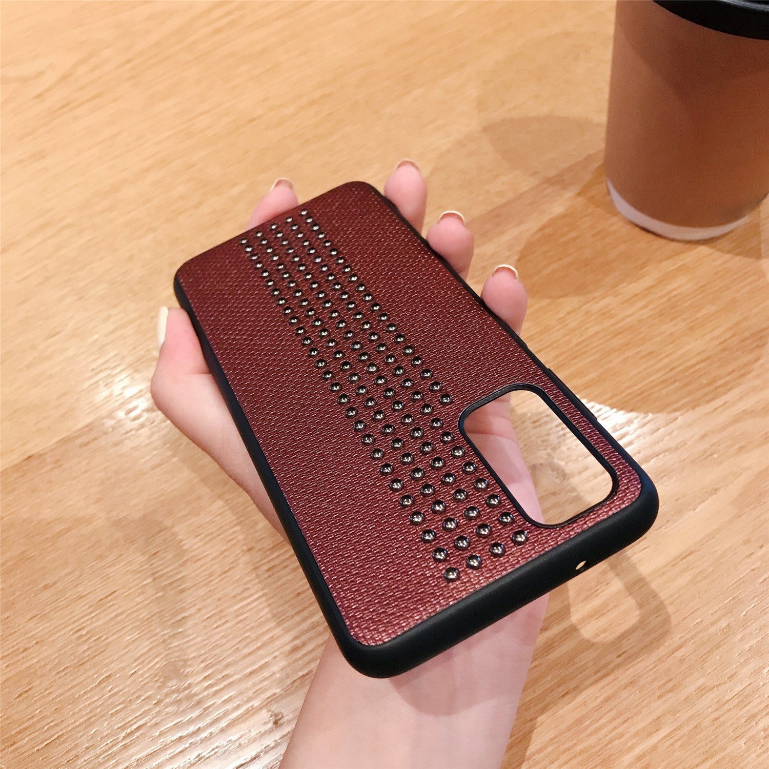 Rivet Style PU Leather Coated TPU PC Hybrid Case for Samsung Galaxy S20 4G/S20 5G - Wine Red