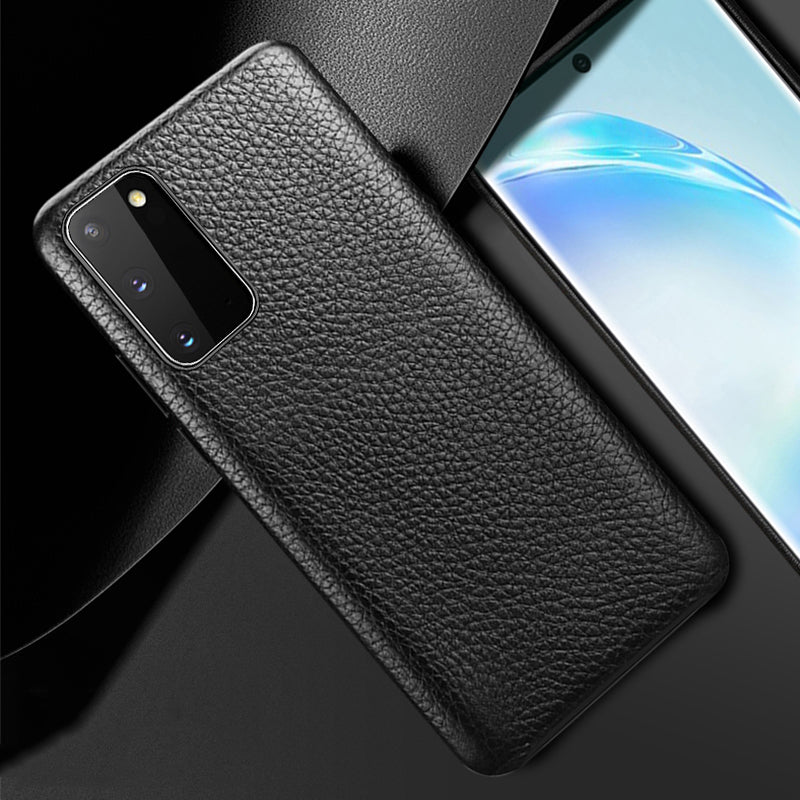 XOOMZ Litchi Grain Genuine Leather Cover Phone Shell for Samsung Galaxy S20 4G/S20 5G - Black