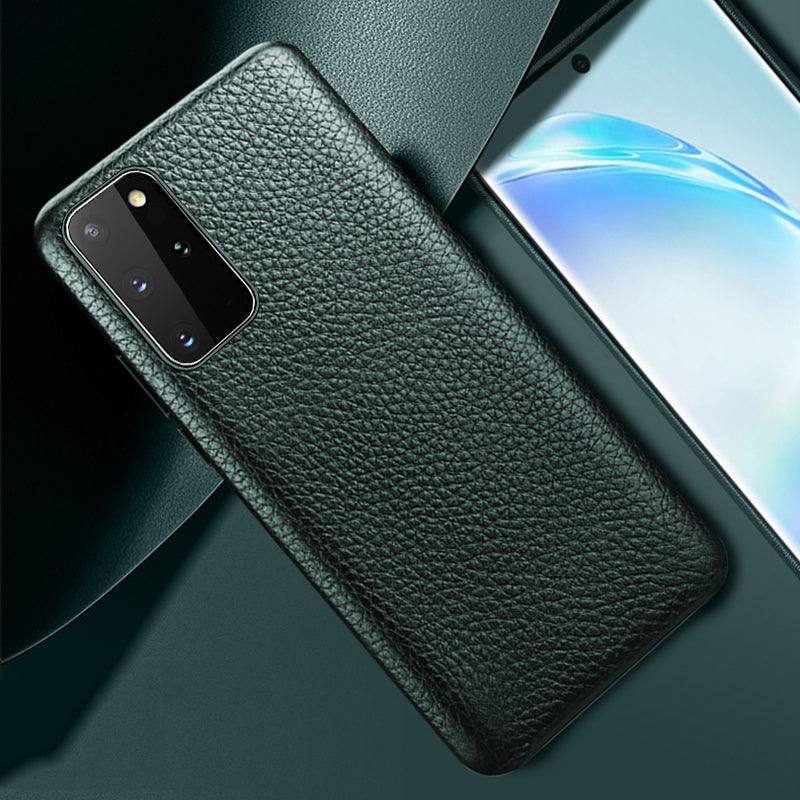 XOOMZ Litchi Grain Genuine Leather Shell Phone Case for Samsung Galaxy S20 Plus/S20 Plus 5G  - Green