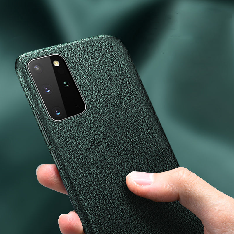 XOOMZ Litchi Grain Genuine Leather Shell Phone Case for Samsung Galaxy S20 Plus/S20 Plus 5G  - Green