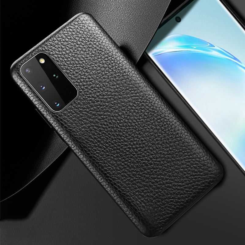 XOOMZ Litchi Grain Genuine Leather Shell Phone Case for Samsung Galaxy S20 Plus/S20 Plus 5G  - Black