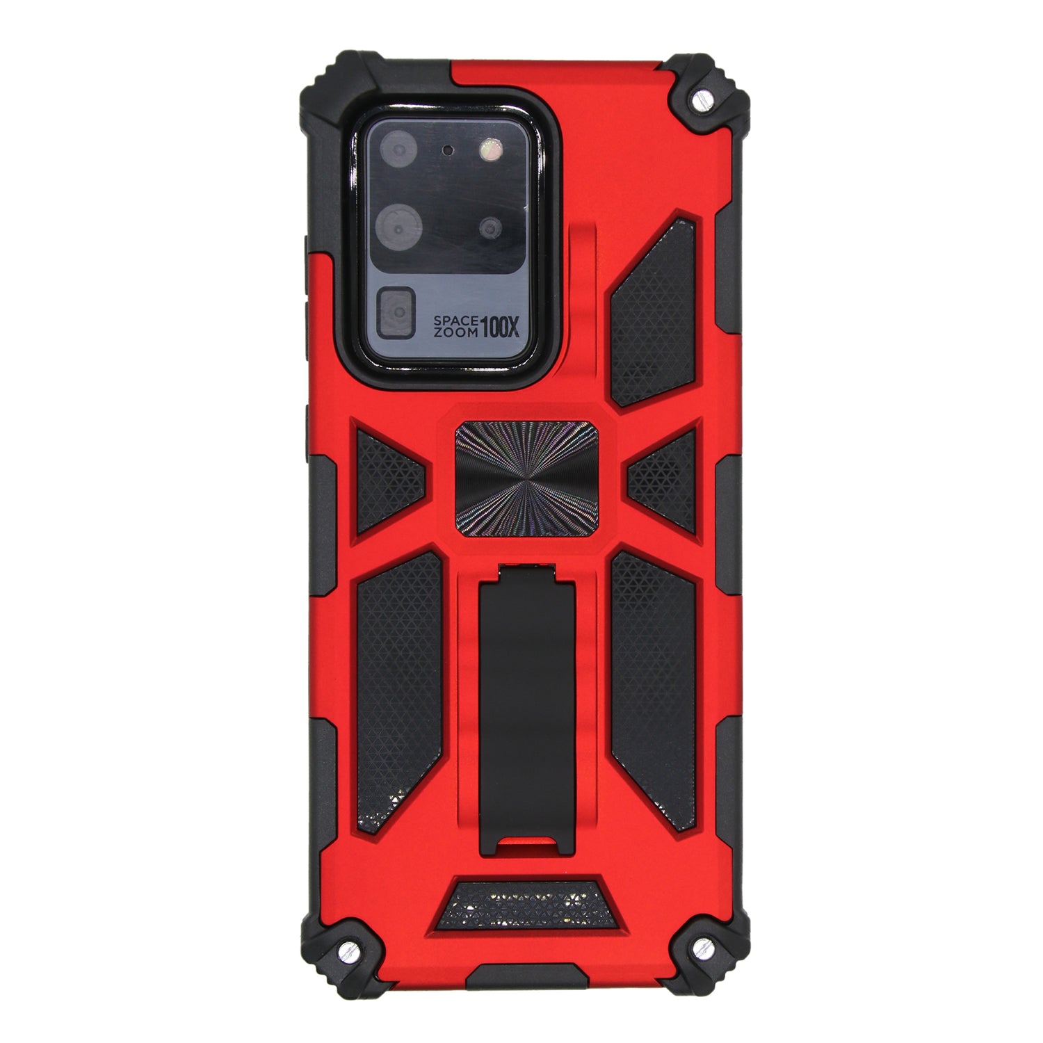 Kickstand Armor Dropproof PC TPU Hybrid Shell with Magnetic Metal Sheet for Samsung Galaxy S20 Ultra - Red