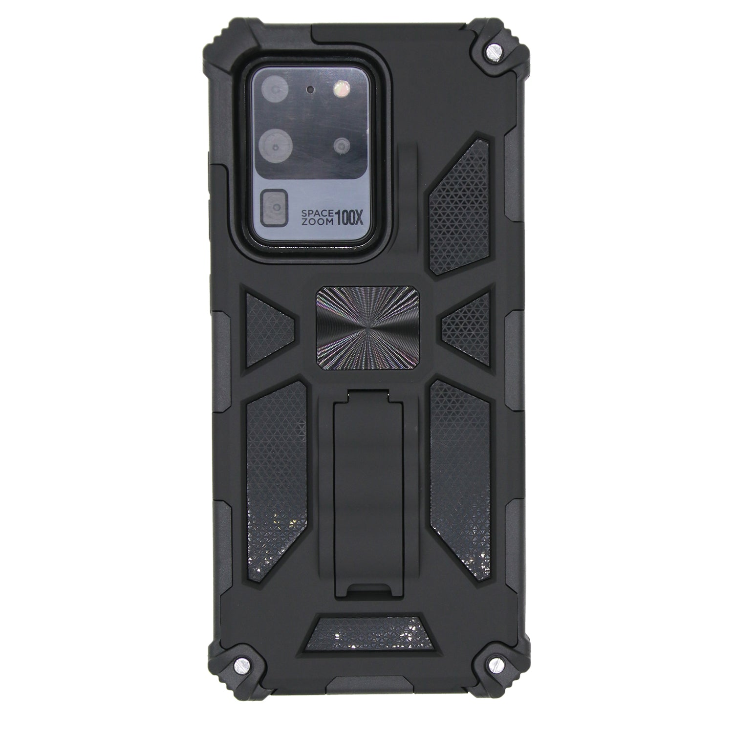 Kickstand Armor Dropproof PC TPU Hybrid Shell with Magnetic Metal Sheet for Samsung Galaxy S20 Ultra - Black