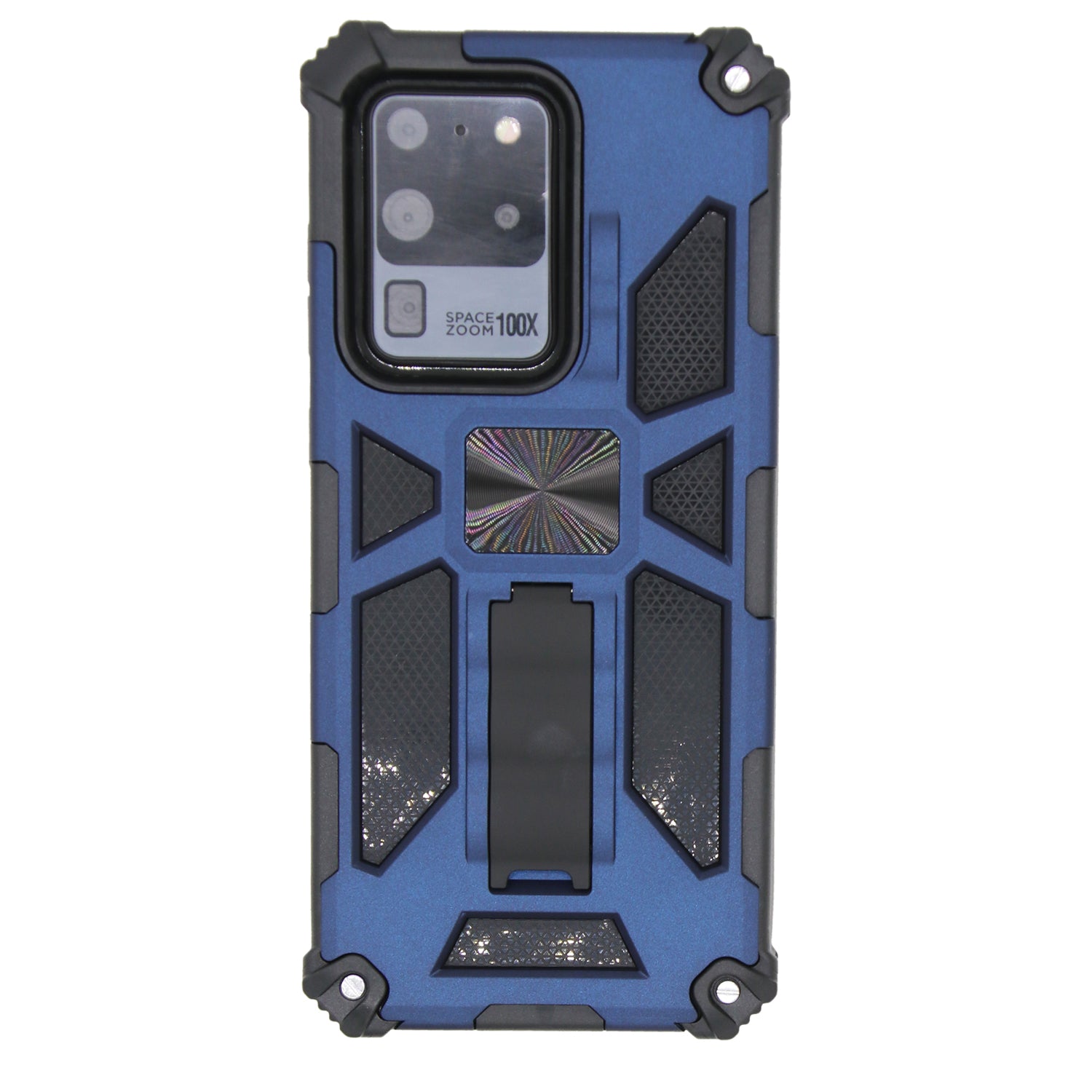 Kickstand Armor Dropproof PC TPU Hybrid Shell with Magnetic Metal Sheet for Samsung Galaxy S20 Ultra - Blue