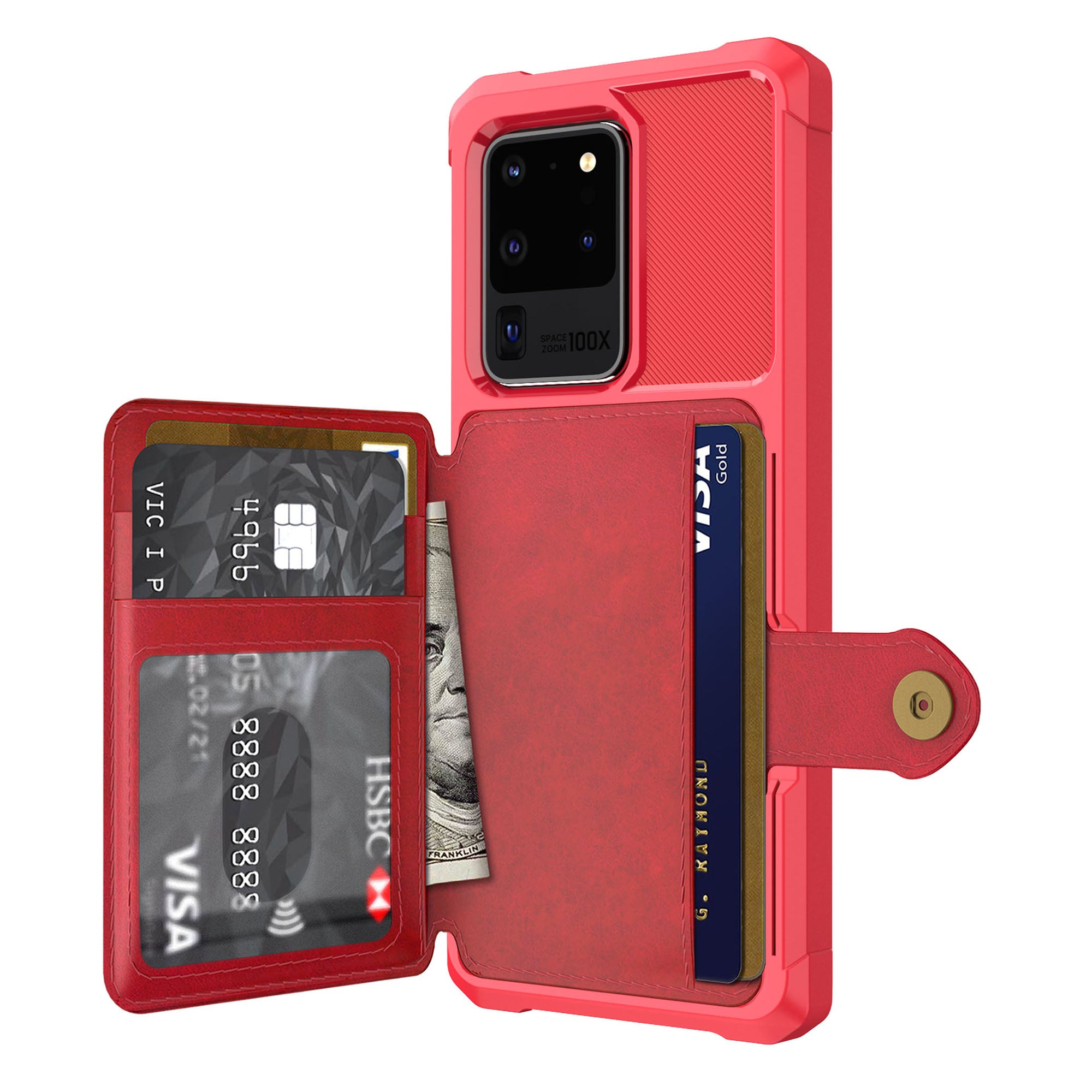 For Samsung Galaxy S20 Ultra PU Leather Coated TPU Wallet Phone Case - Red