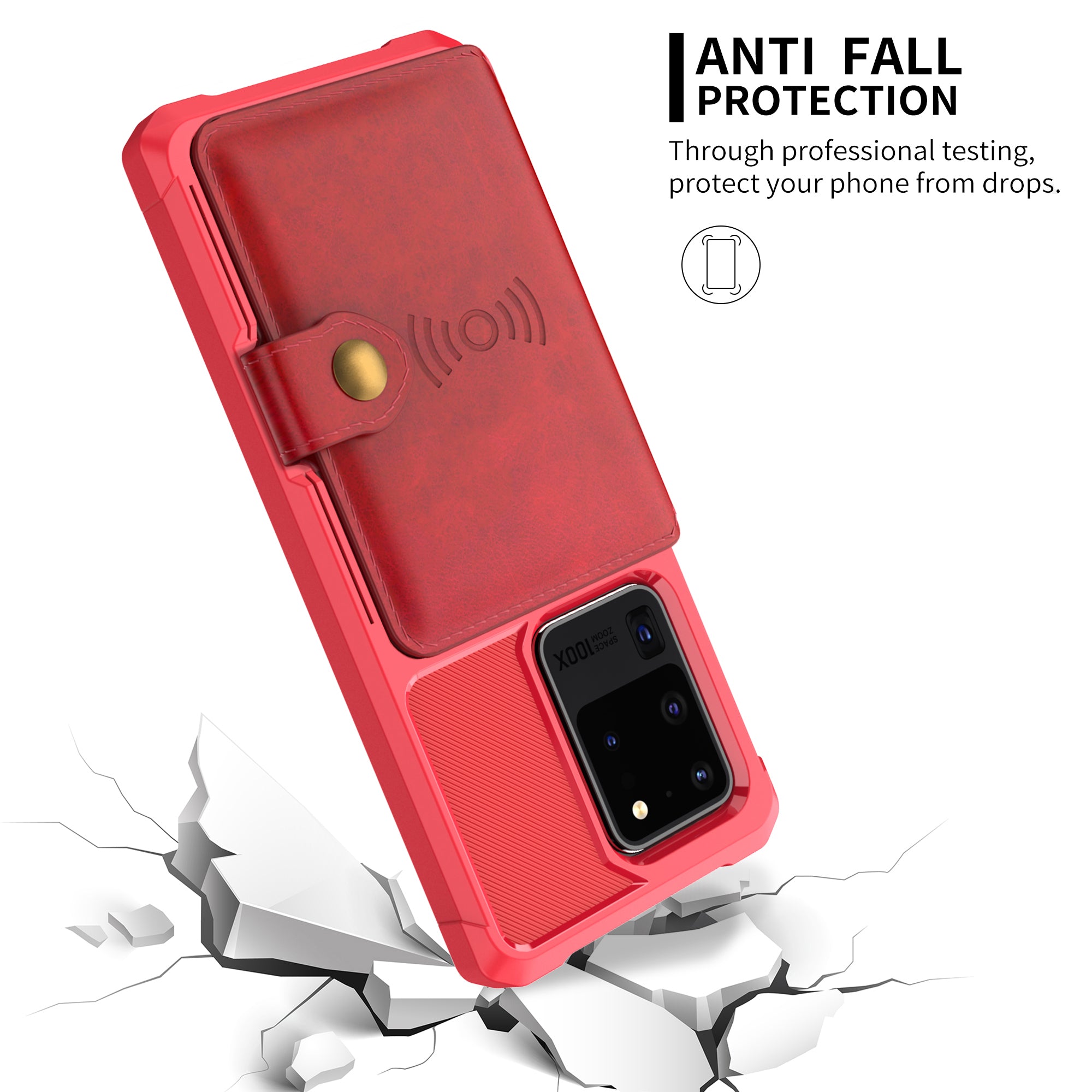 For Samsung Galaxy S20 Ultra PU Leather Coated TPU Wallet Phone Case - Red