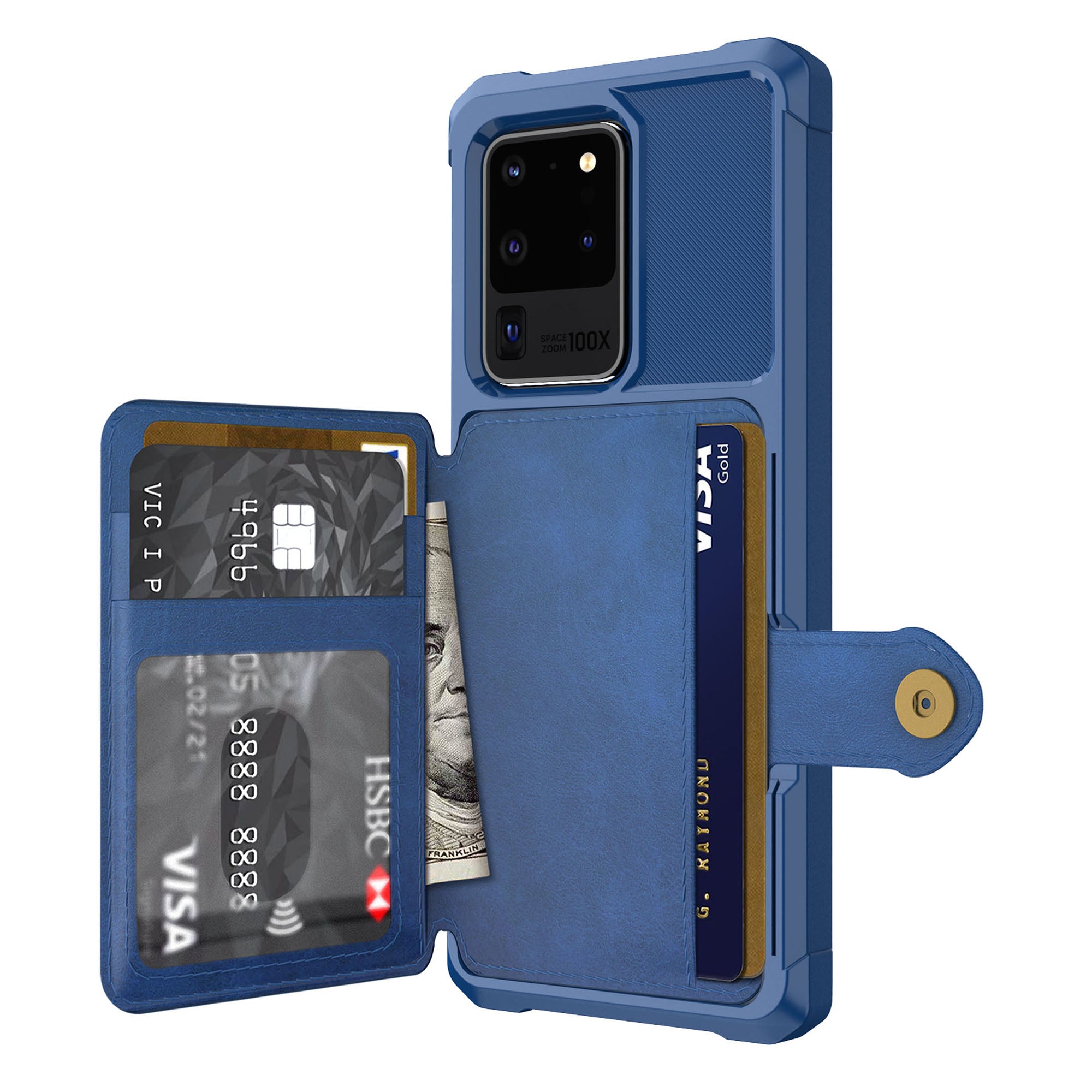 For Samsung Galaxy S20 Ultra PU Leather Coated TPU Wallet Phone Case - Dark Blue