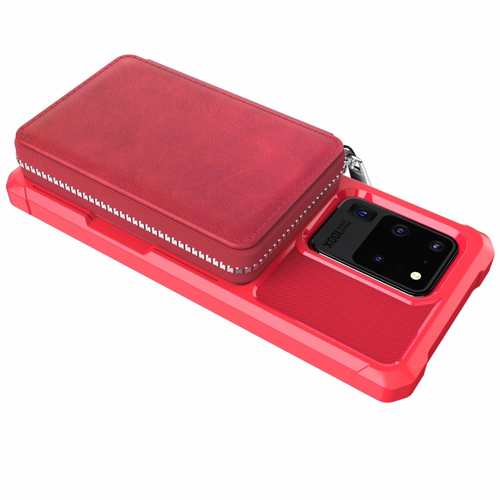 Leather Phone Case with Zipper Wallet for Samsung Galaxy S20 Ultra - Red