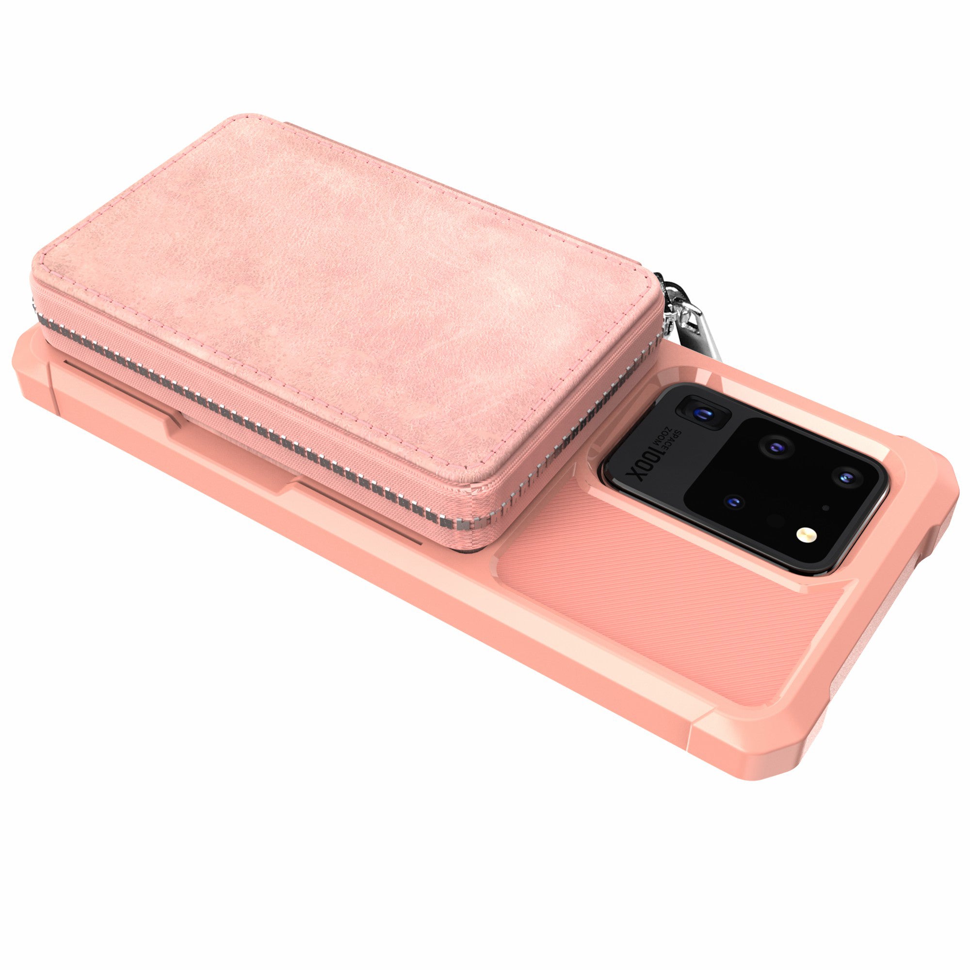 Leather Phone Case with Zipper Wallet for Samsung Galaxy S20 Ultra - Rose Gold