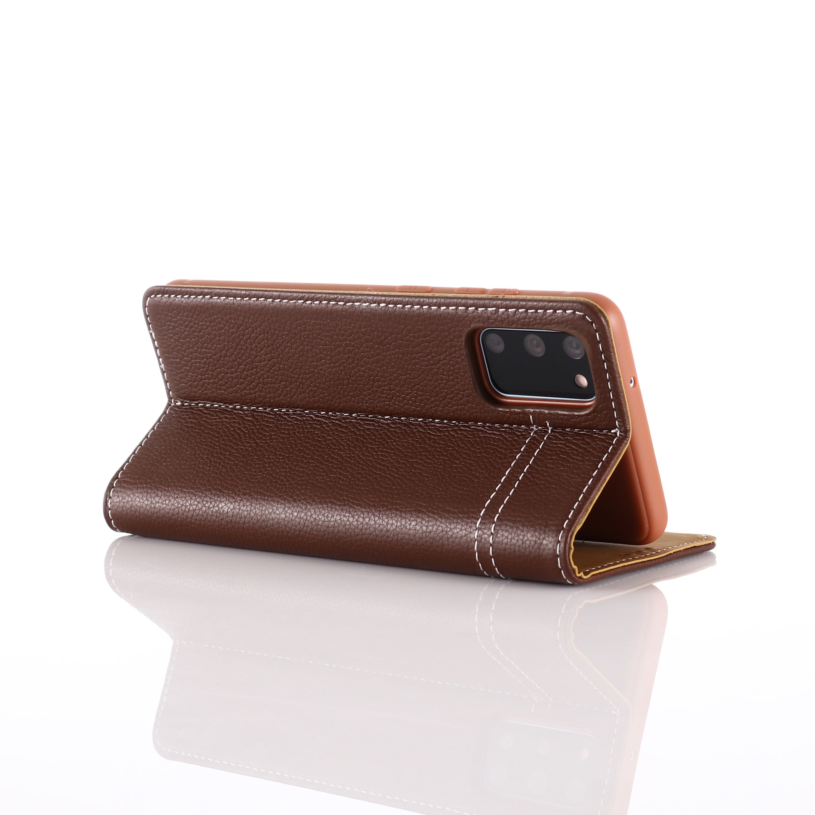 GEBEI Genuine Leather Unique Shell for Samsung Galaxy S20 4G/S20 5G - Brown