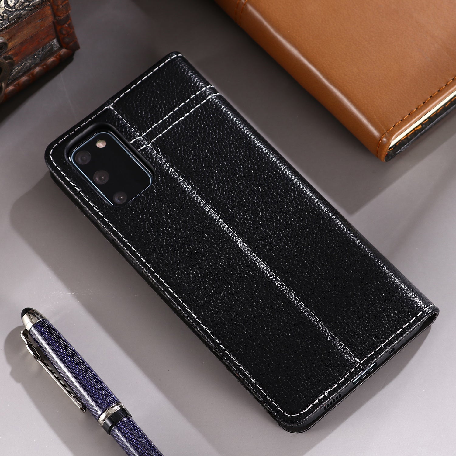 GEBEI Genuine Leather Unique Shell for Samsung Galaxy S20 4G/S20 5G - Black