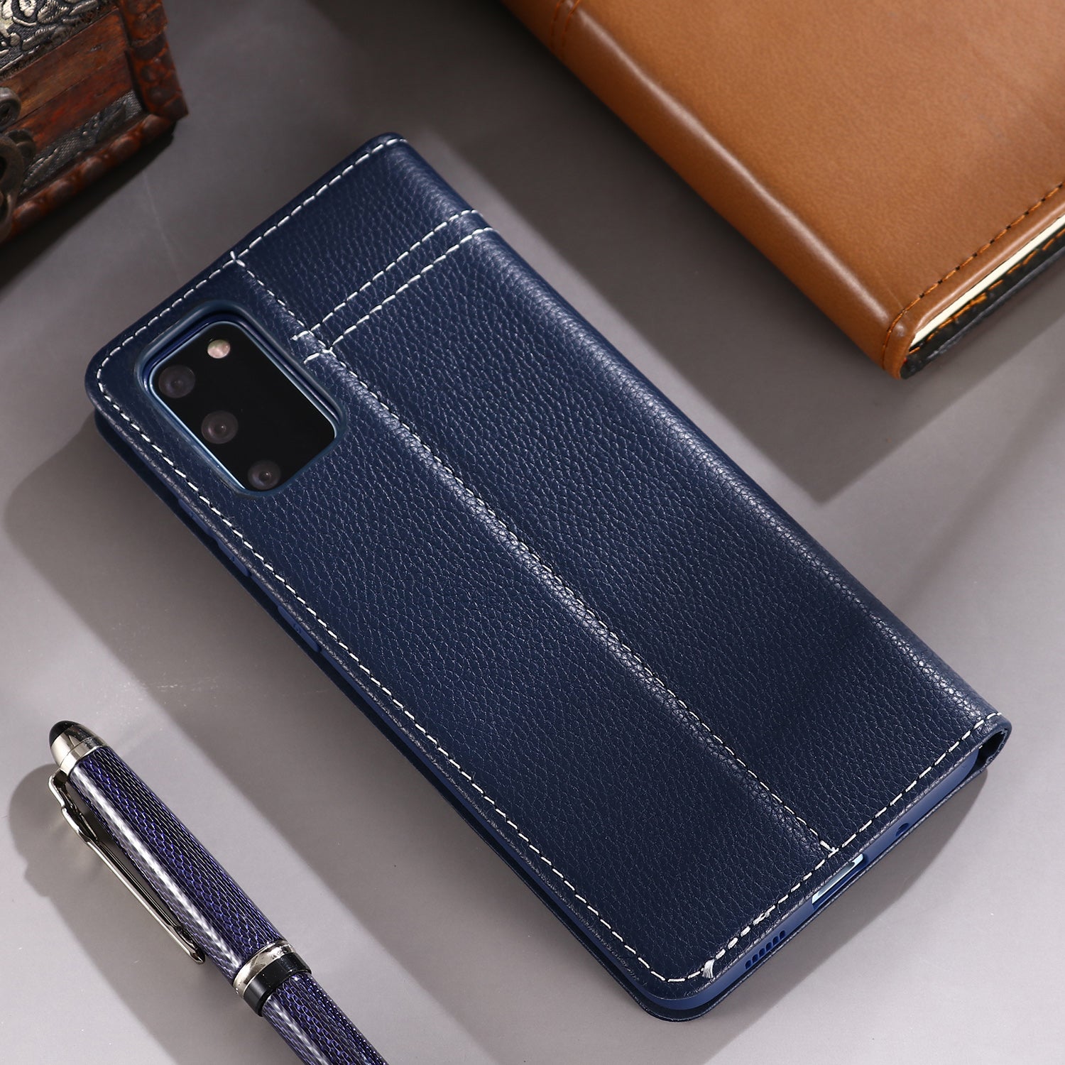 GEBEI Genuine Leather Unique Shell for Samsung Galaxy S20 4G/S20 5G - Dark Blue