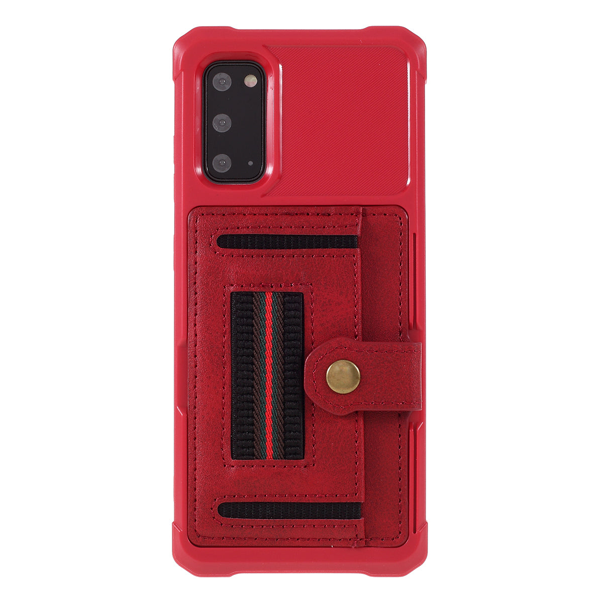 Phone Case with Card Slot and Elastic Finger Ring Strap Protective shell for Samsung Galaxy S20 4G/S20 5G - Red