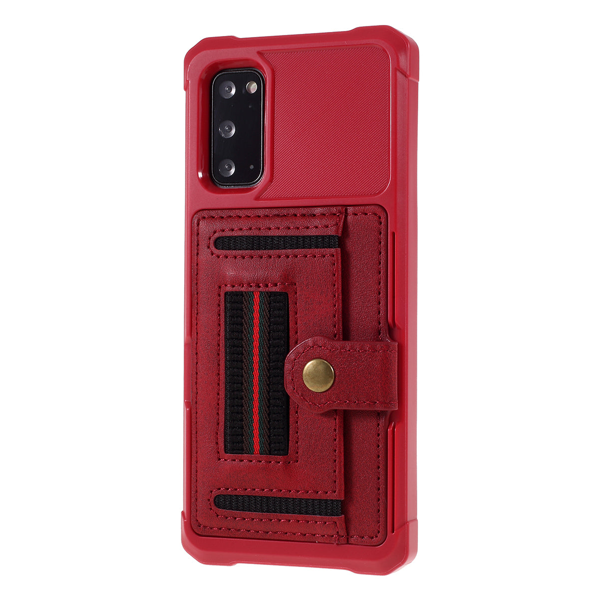 Phone Case with Card Slot and Elastic Finger Ring Strap Protective shell for Samsung Galaxy S20 4G/S20 5G - Red