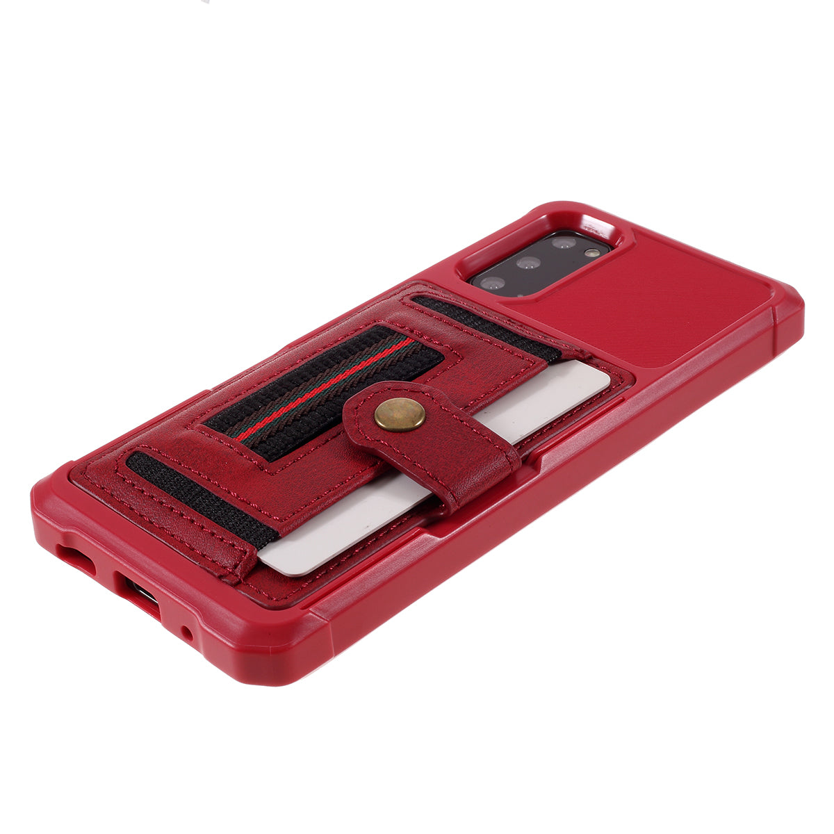 Phone Case with Card Slot and Elastic Finger Ring Strap Protective shell for Samsung Galaxy S20 4G/S20 5G - Red