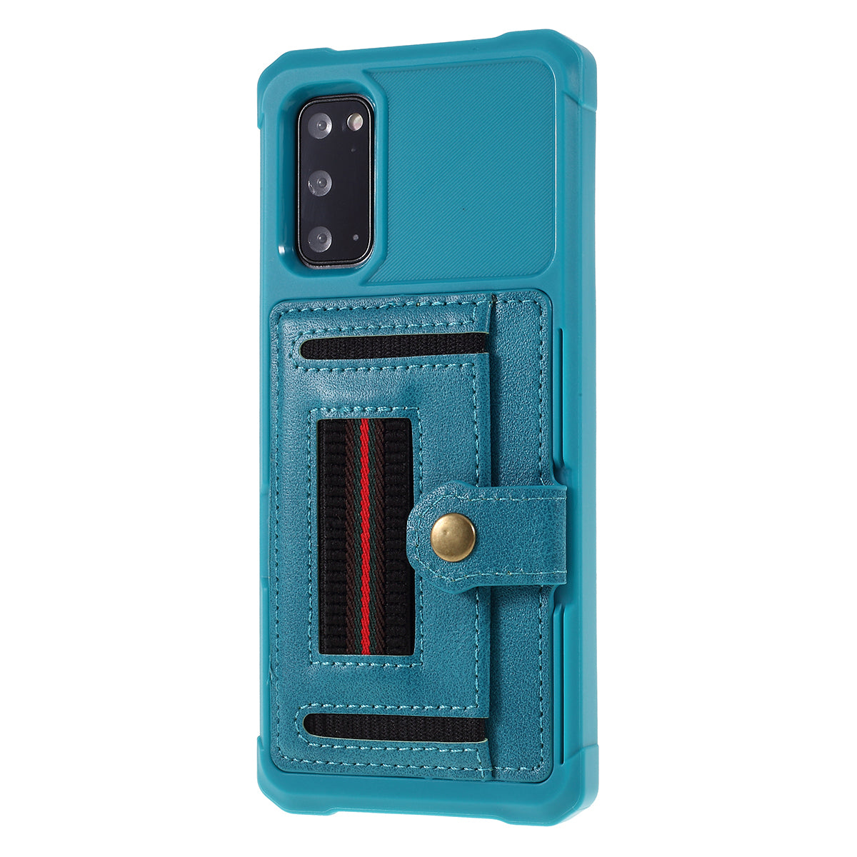 Phone Case with Card Slot and Elastic Finger Ring Strap Protective shell for Samsung Galaxy S20 4G/S20 5G - Baby Blue