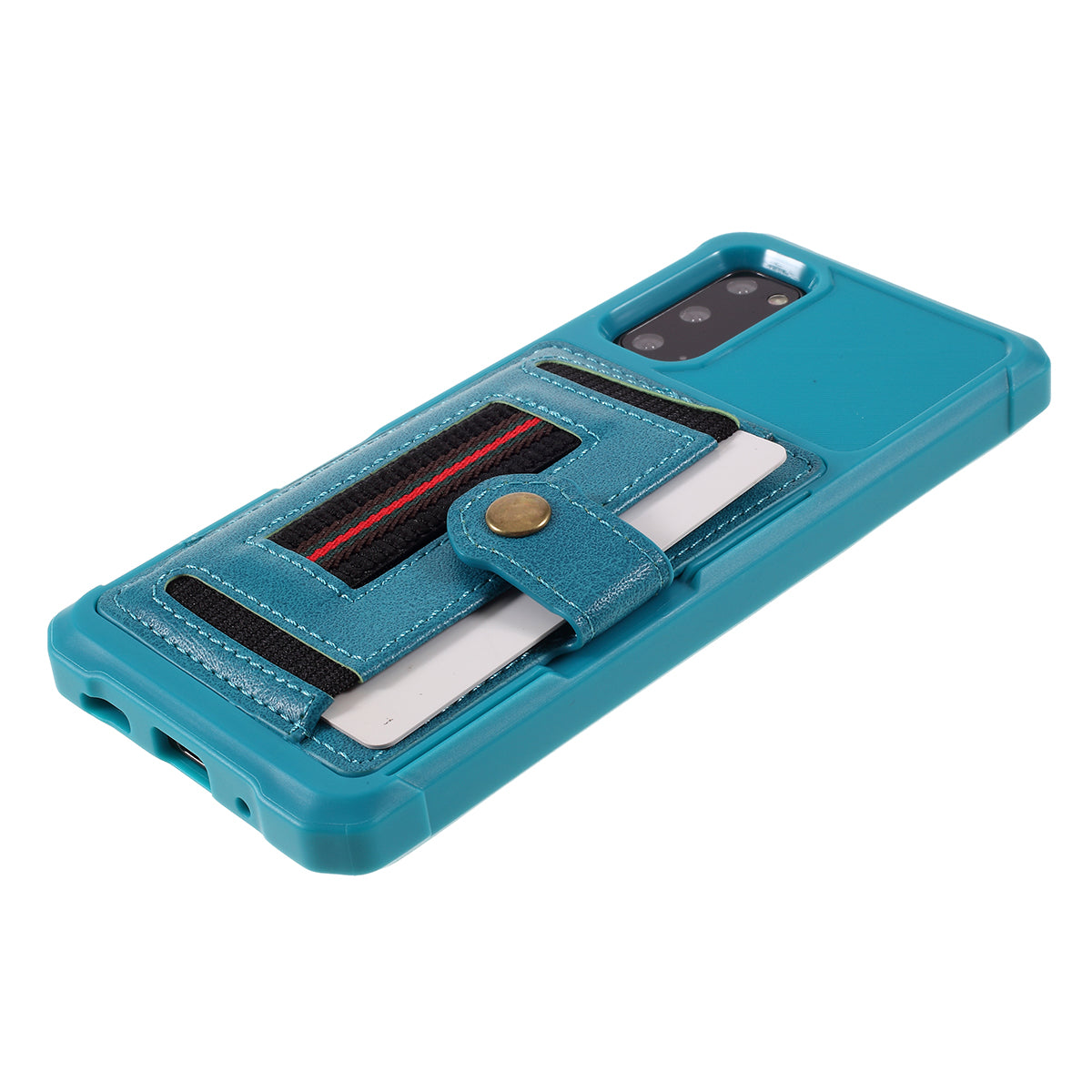 Phone Case with Card Slot and Elastic Finger Ring Strap Protective shell for Samsung Galaxy S20 4G/S20 5G - Baby Blue