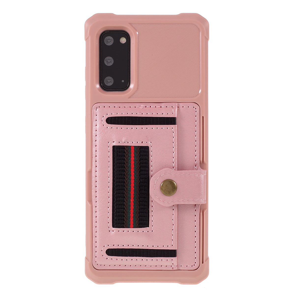 Phone Case with Card Slot and Elastic Finger Ring Strap Protective shell for Samsung Galaxy S20 4G/S20 5G - Rose Gold