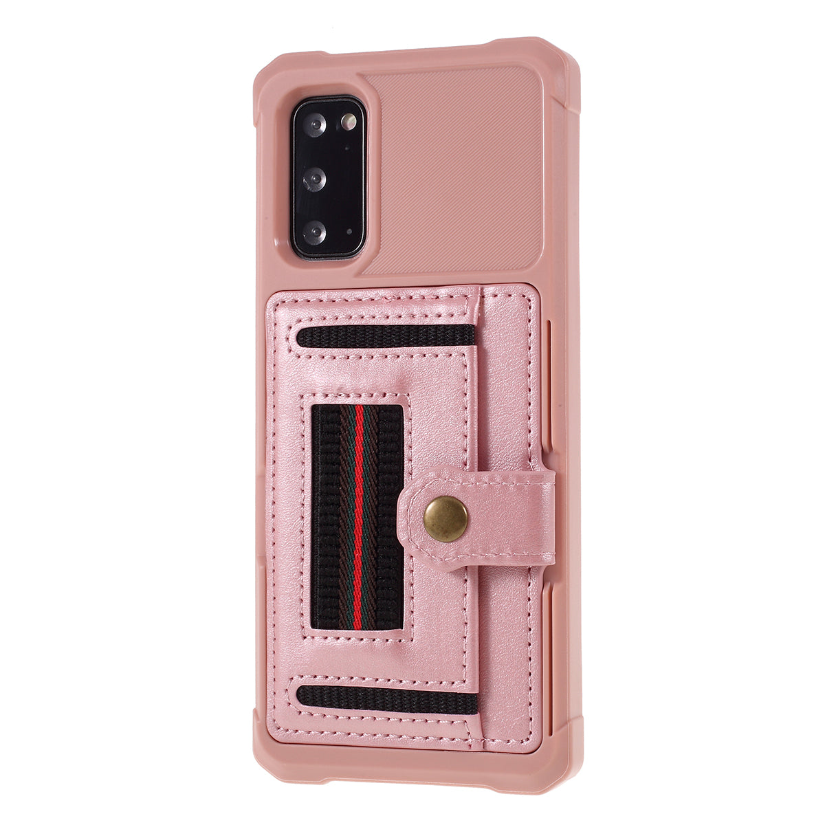 Phone Case with Card Slot and Elastic Finger Ring Strap Protective shell for Samsung Galaxy S20 4G/S20 5G - Rose Gold