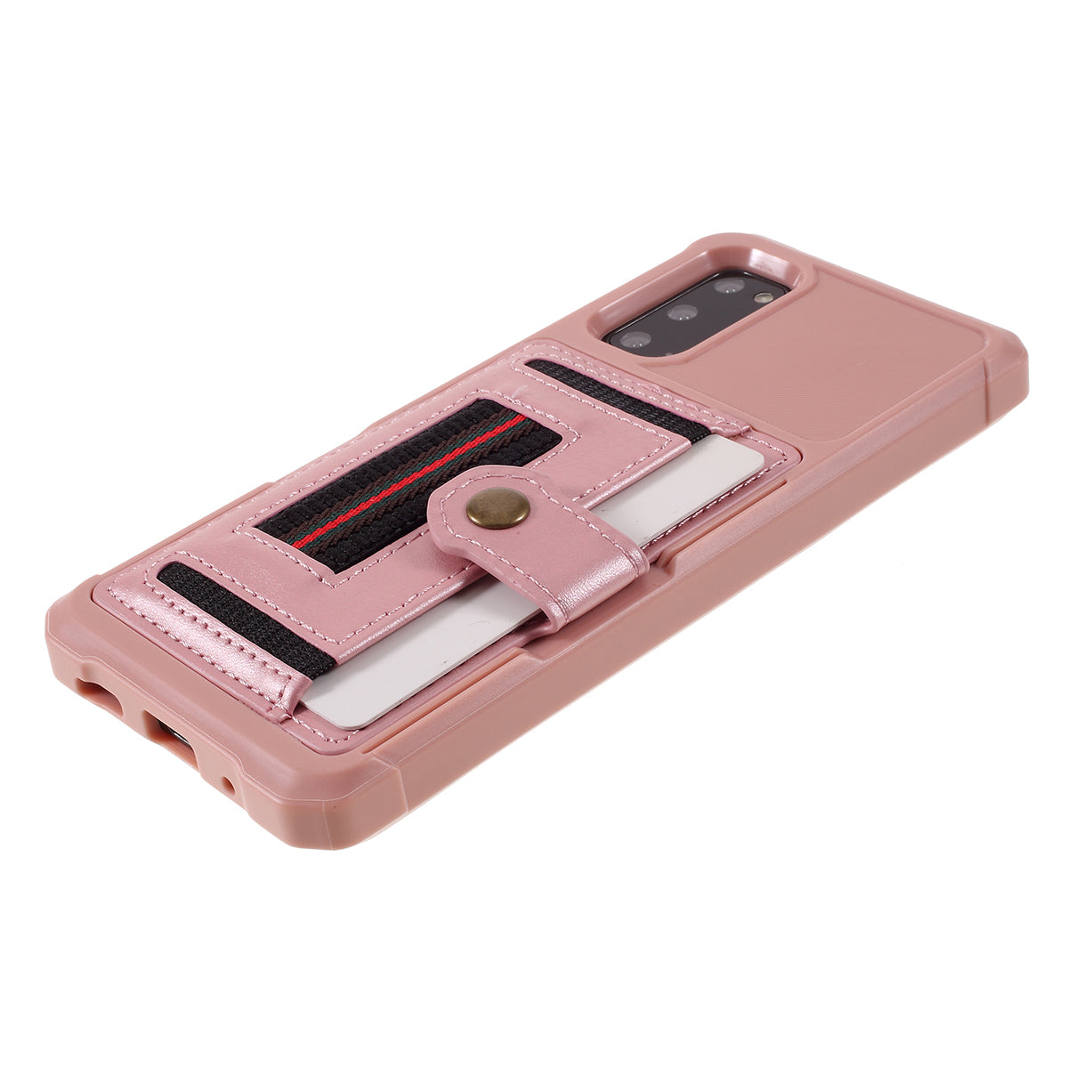 Phone Case with Card Slot and Elastic Finger Ring Strap Protective shell for Samsung Galaxy S20 4G/S20 5G - Rose Gold