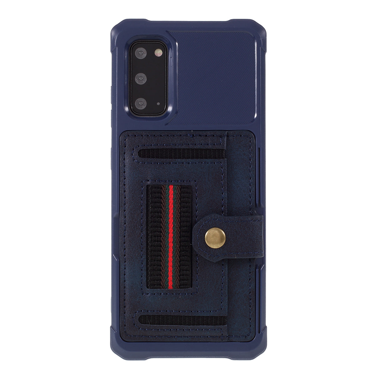 Phone Case with Card Slot and Elastic Finger Ring Strap Protective shell for Samsung Galaxy S20 4G/S20 5G - Dark Blue