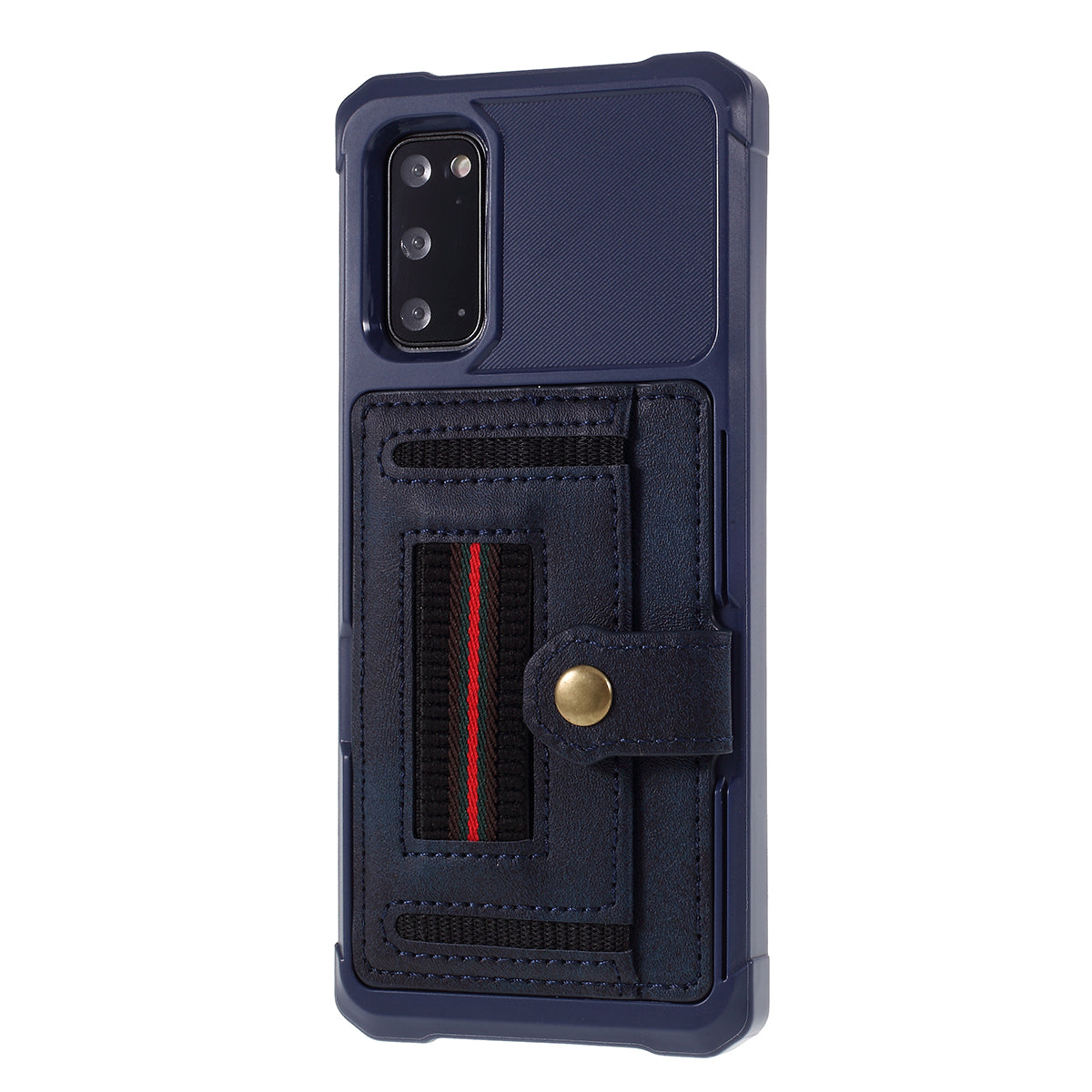 Phone Case with Card Slot and Elastic Finger Ring Strap Protective shell for Samsung Galaxy S20 4G/S20 5G - Dark Blue