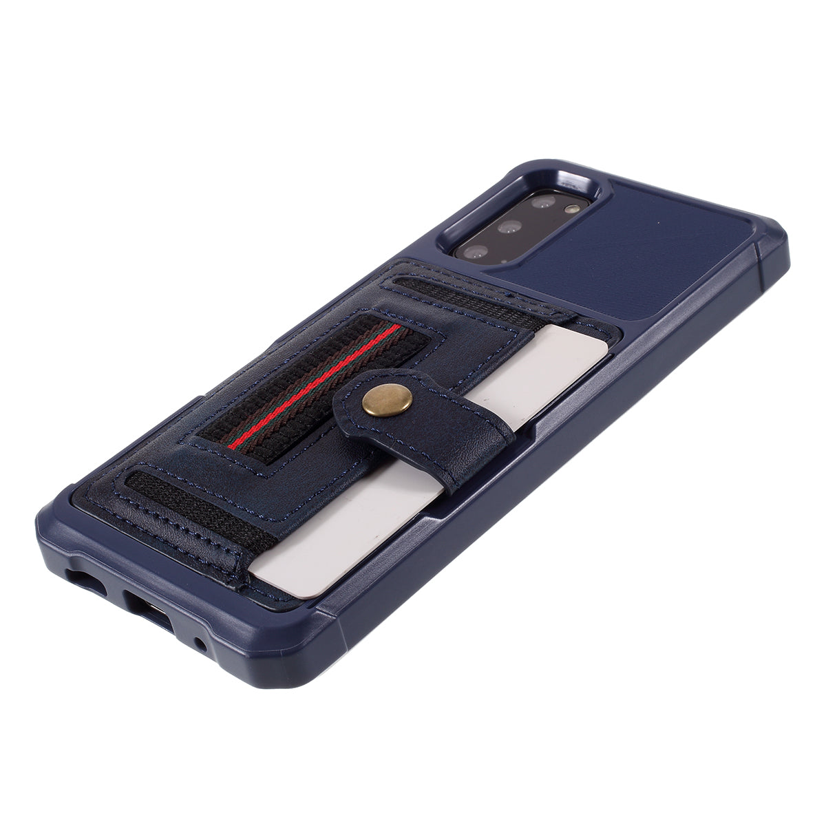 Phone Case with Card Slot and Elastic Finger Ring Strap Protective shell for Samsung Galaxy S20 4G/S20 5G - Dark Blue