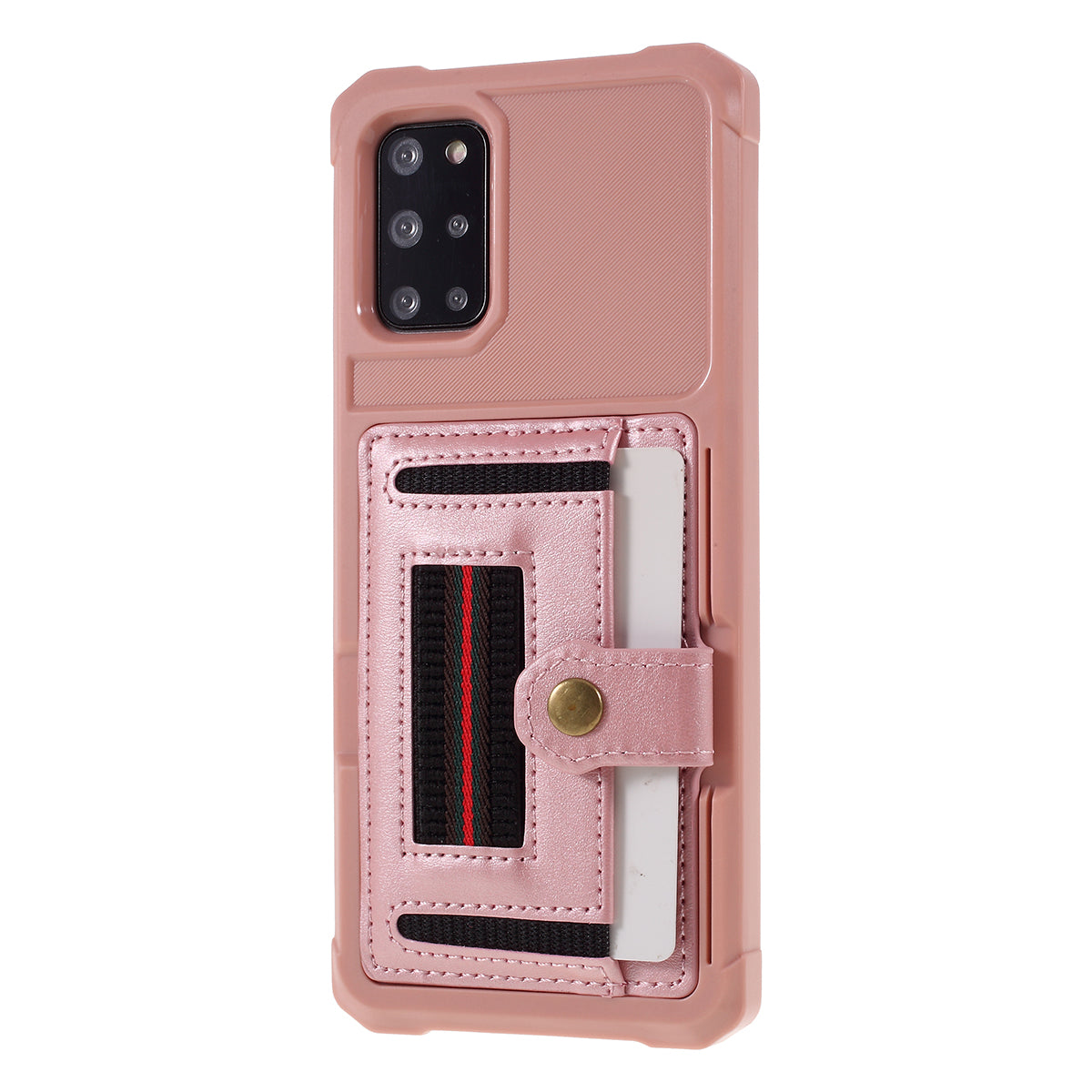 Phone Cover with Card Slot and Elastic Finger Ring Strap Protective shell for Samsung Galaxy S20 Plus/S20 Plus 5G  - Rose Gold