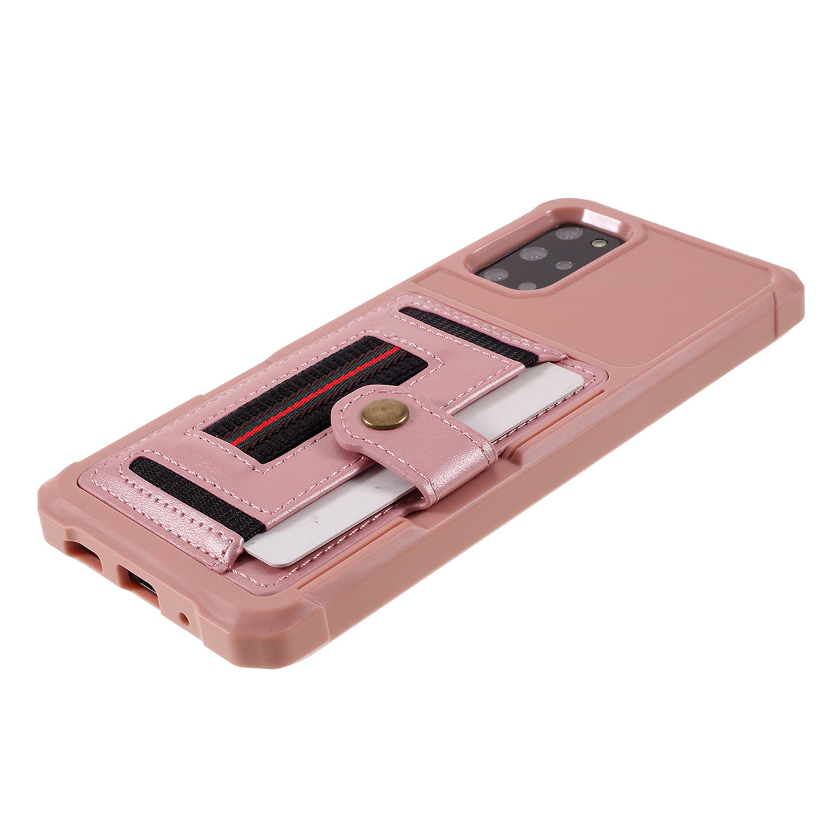 Phone Cover with Card Slot and Elastic Finger Ring Strap Protective shell for Samsung Galaxy S20 Plus/S20 Plus 5G  - Rose Gold