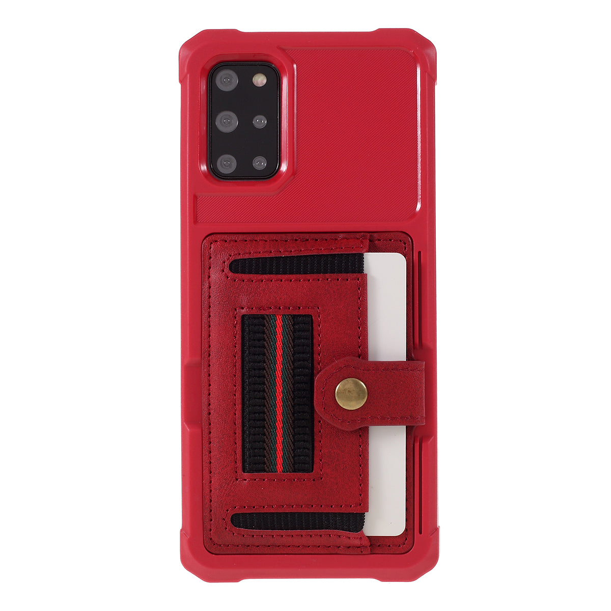 Phone Cover with Card Slot and Elastic Finger Ring Strap Protective shell for Samsung Galaxy S20 Plus/S20 Plus 5G  - Red