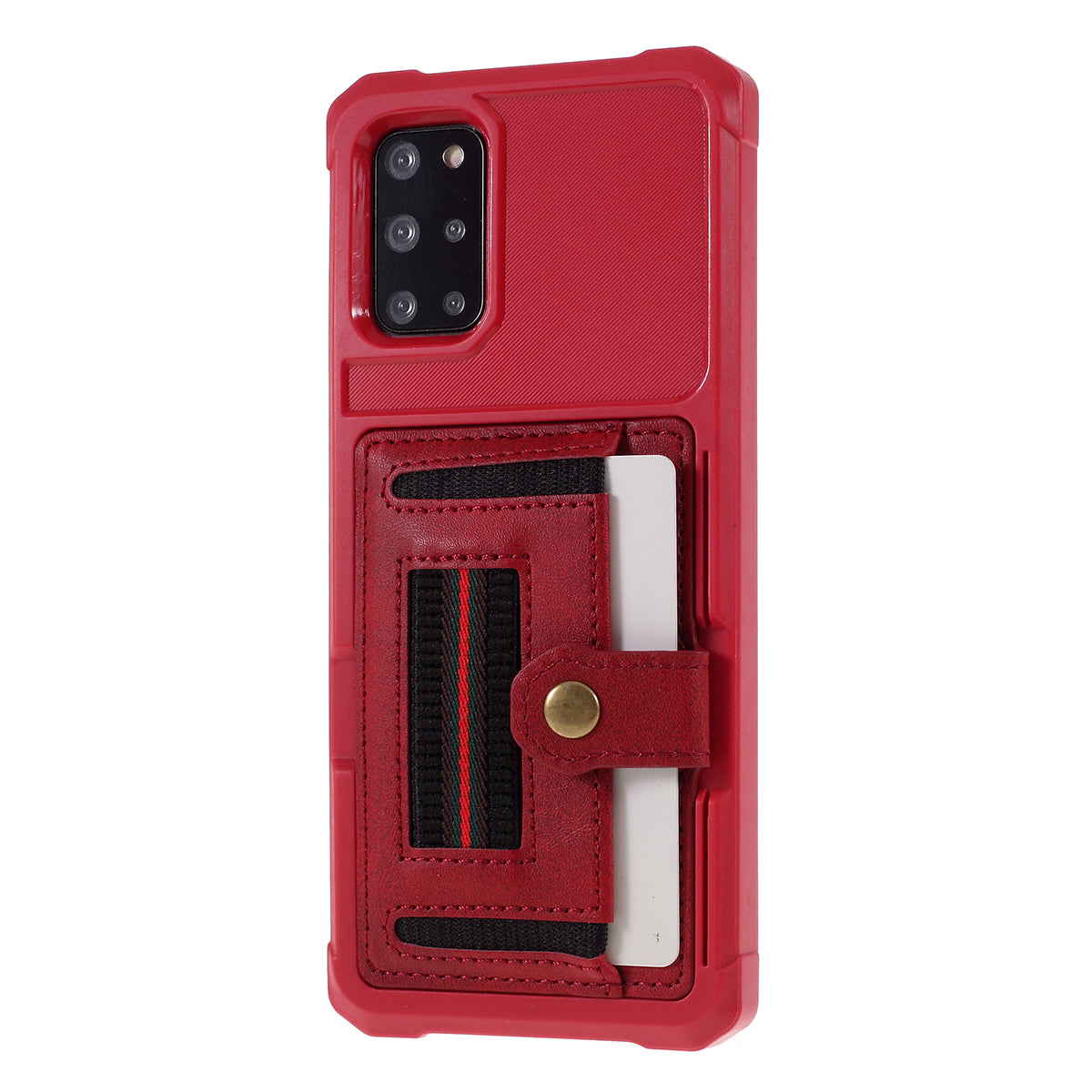 Phone Cover with Card Slot and Elastic Finger Ring Strap Protective shell for Samsung Galaxy S20 Plus/S20 Plus 5G  - Red