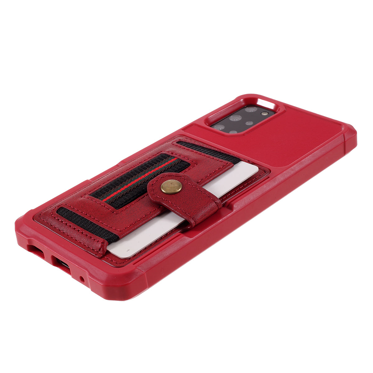 Phone Cover with Card Slot and Elastic Finger Ring Strap Protective shell for Samsung Galaxy S20 Plus/S20 Plus 5G  - Red