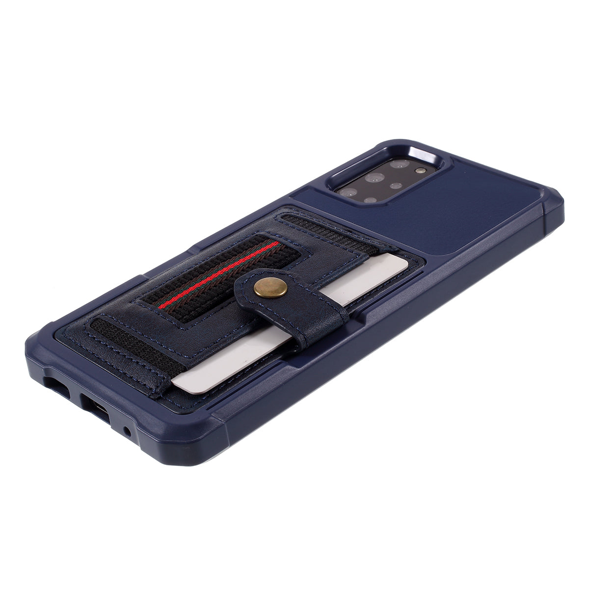 Phone Cover with Card Slot and Elastic Finger Ring Strap Protective shell for Samsung Galaxy S20 Plus/S20 Plus 5G  - Dark Blue