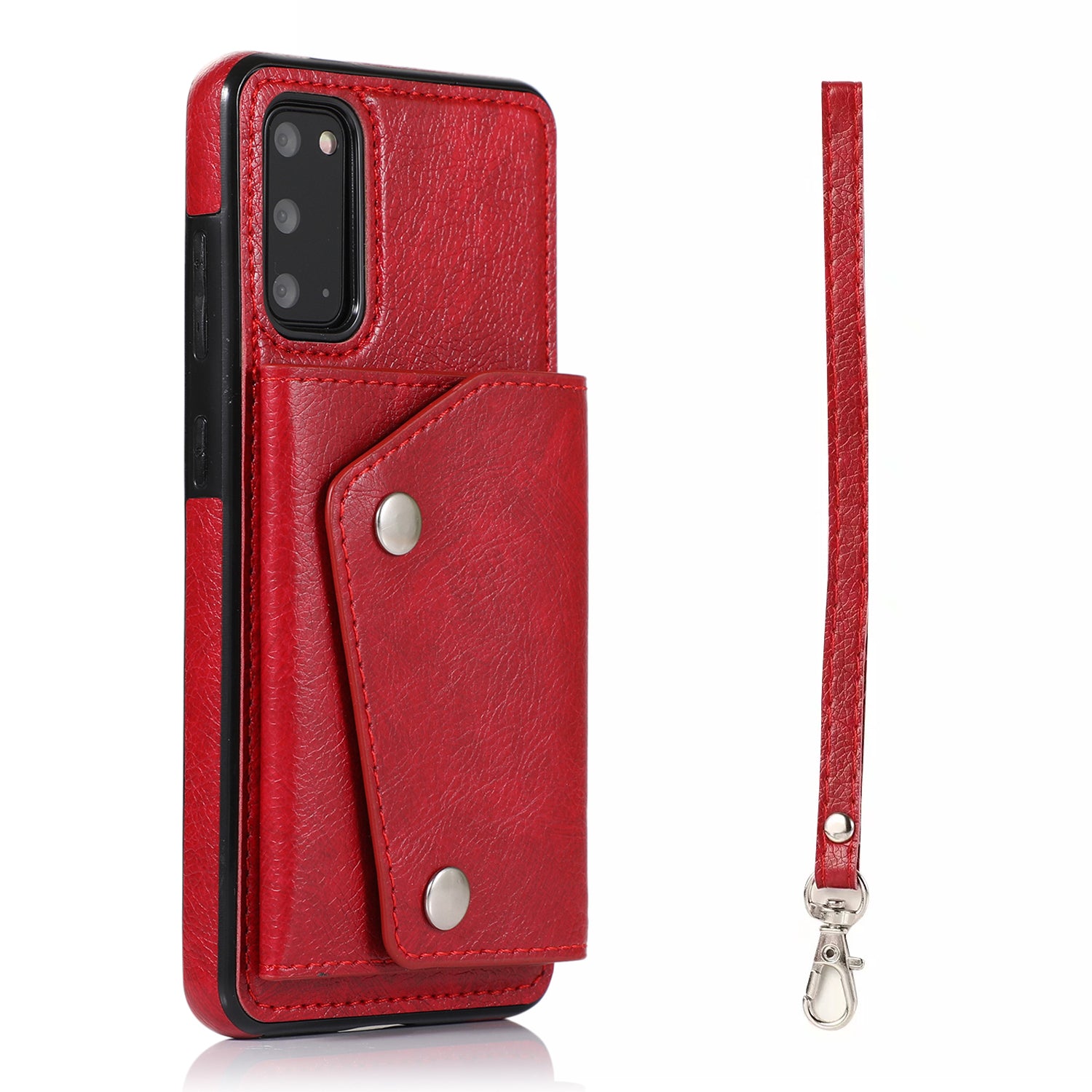 PU Leather Coated TPU Cover with Strap for Samsung Galaxy S20 4G/S20 5G - Red