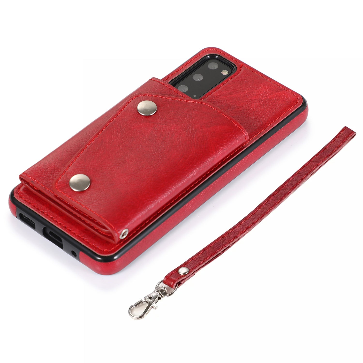 PU Leather Coated TPU Cover with Strap for Samsung Galaxy S20 4G/S20 5G - Red